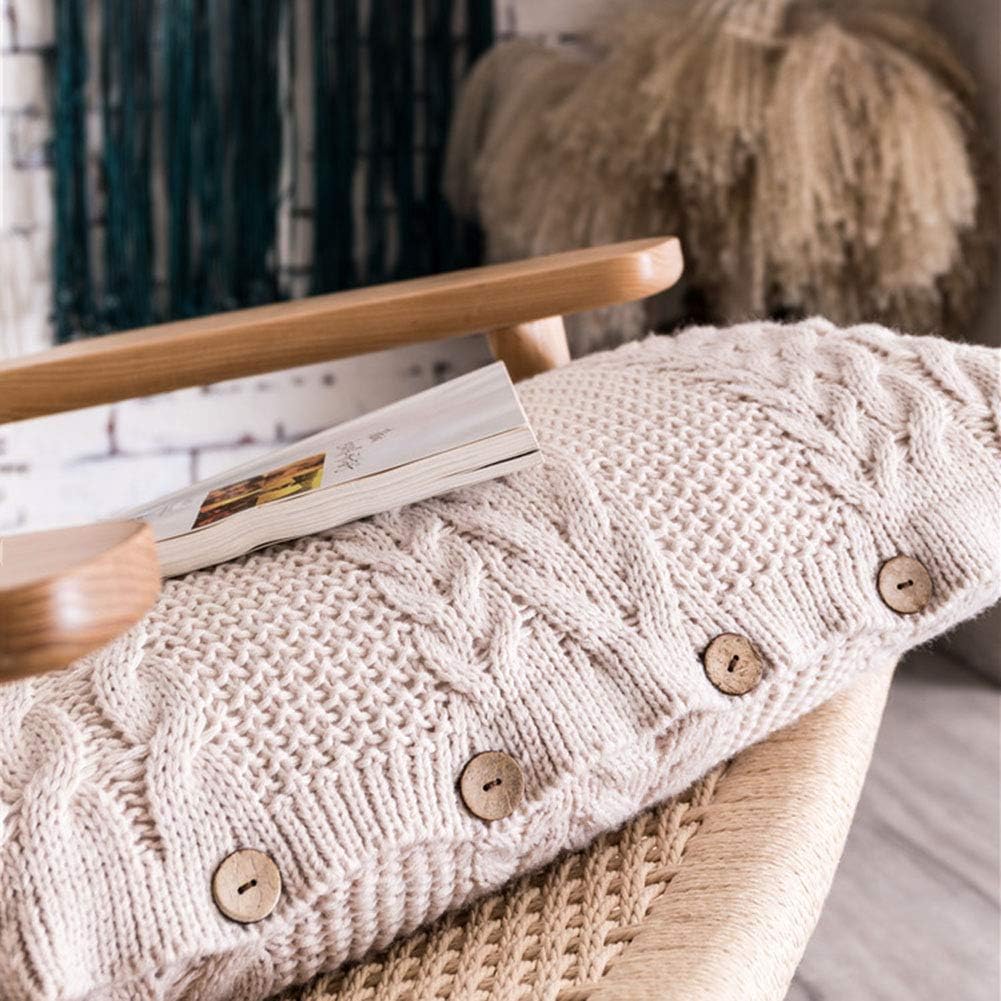 vctops Decorative Knitted Pillow Case Cushion Cover with Pillow Insert Rectangle Warm Buttons Throw Pillows for Couch, Bed, Home Accent Decor, Beige White