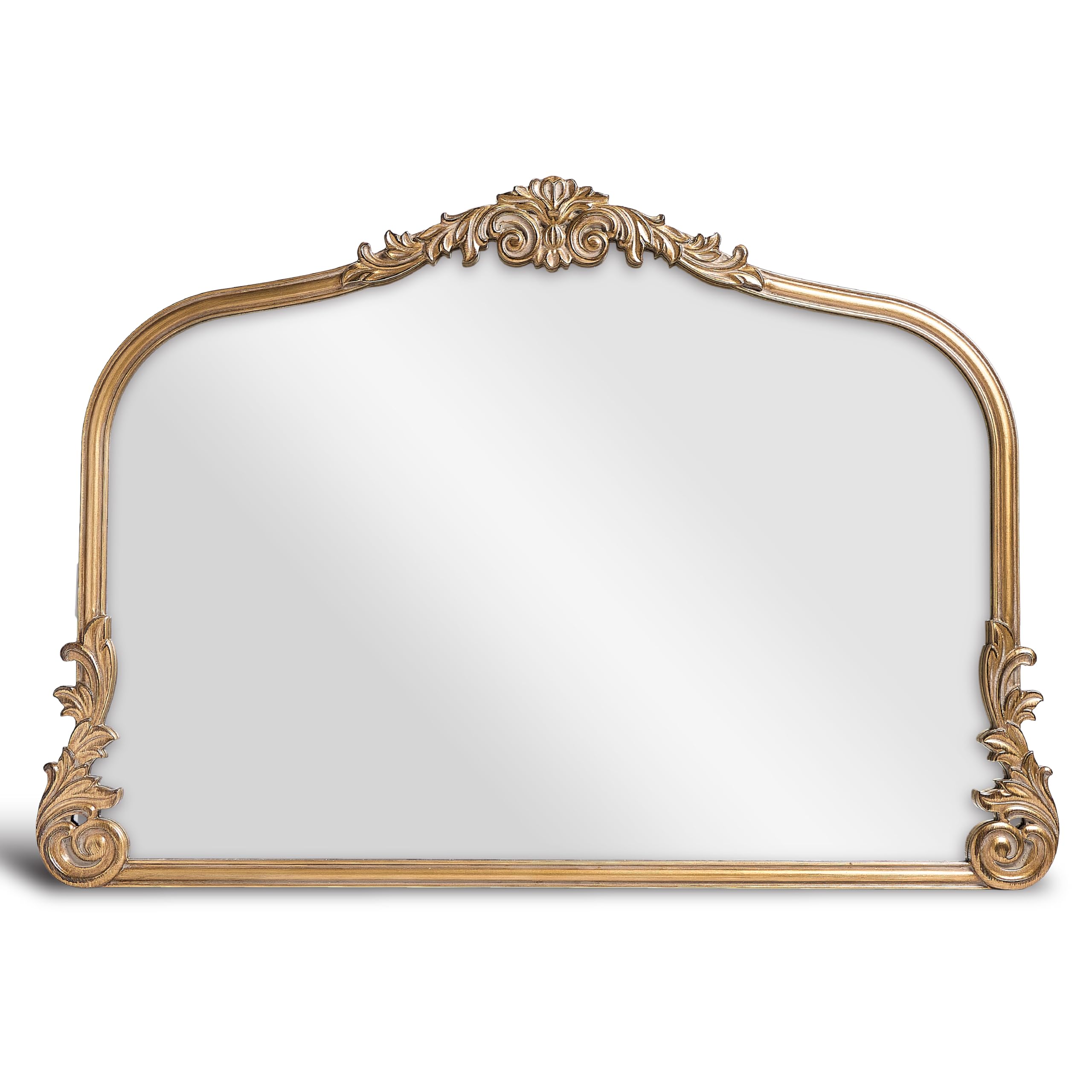 Wylde Iris English Estate Carved Arch Wood Wall Mirror, Mirror for Entryway, Living Room, Bathroom, Antique Black, 22x30