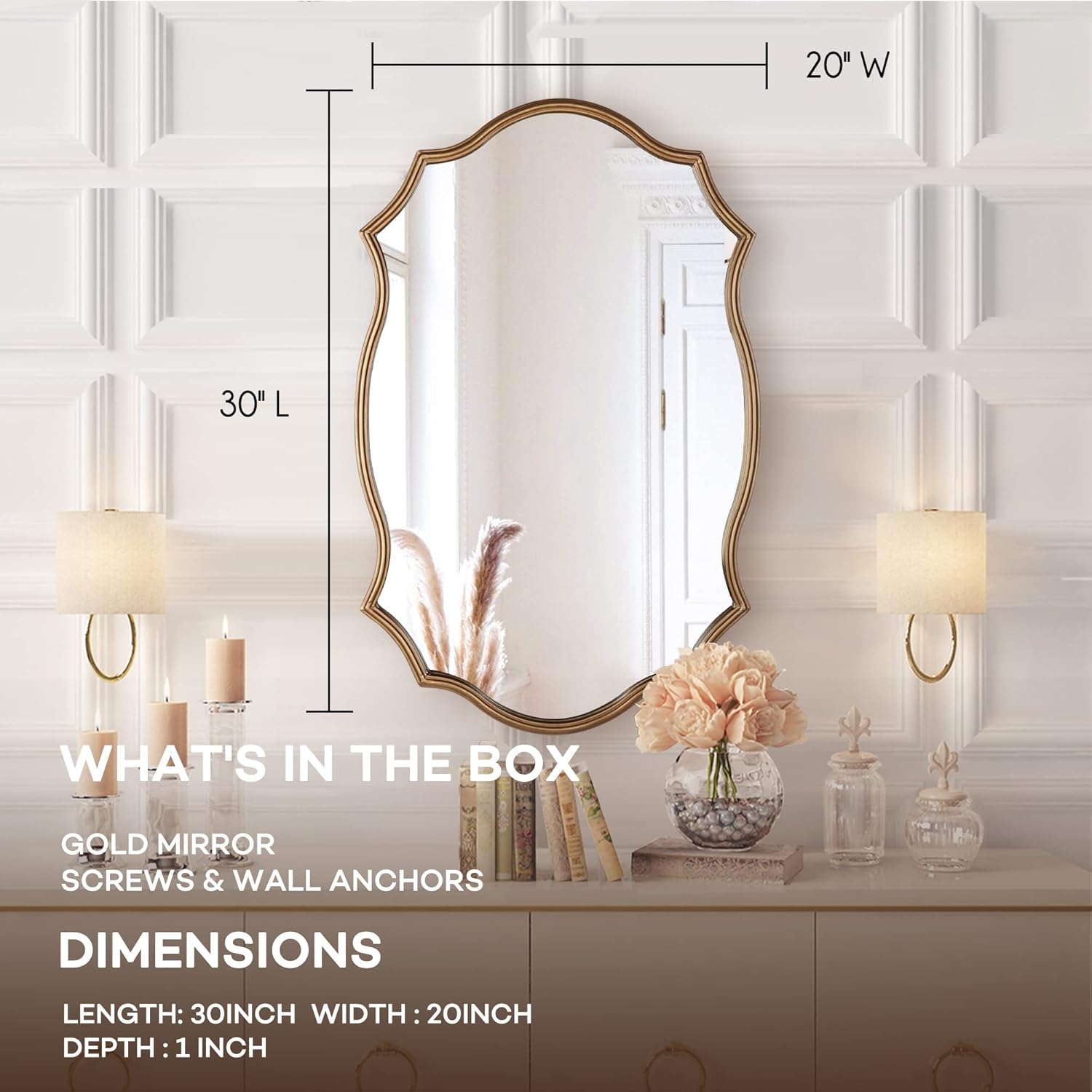 Wall Mirror in Vintage Golden, Decorative 20"x30" Accent Vanity Mirrors, Wall Mounted Mirror Antique Brass Metal Frame for Living Room Bedroom Bathroom Entryway Stairway Kitchen