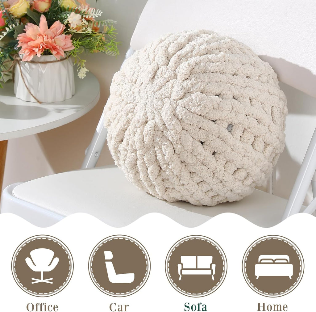 Suzile 2 Pcs Round Knot Pillows Gifts 13.8 Inch Chunky Knitted Throw Pillows Handmade Cushions Soft Circle Supplies for Home Bed Sofa Couch Housewarming Decoration(Beige)