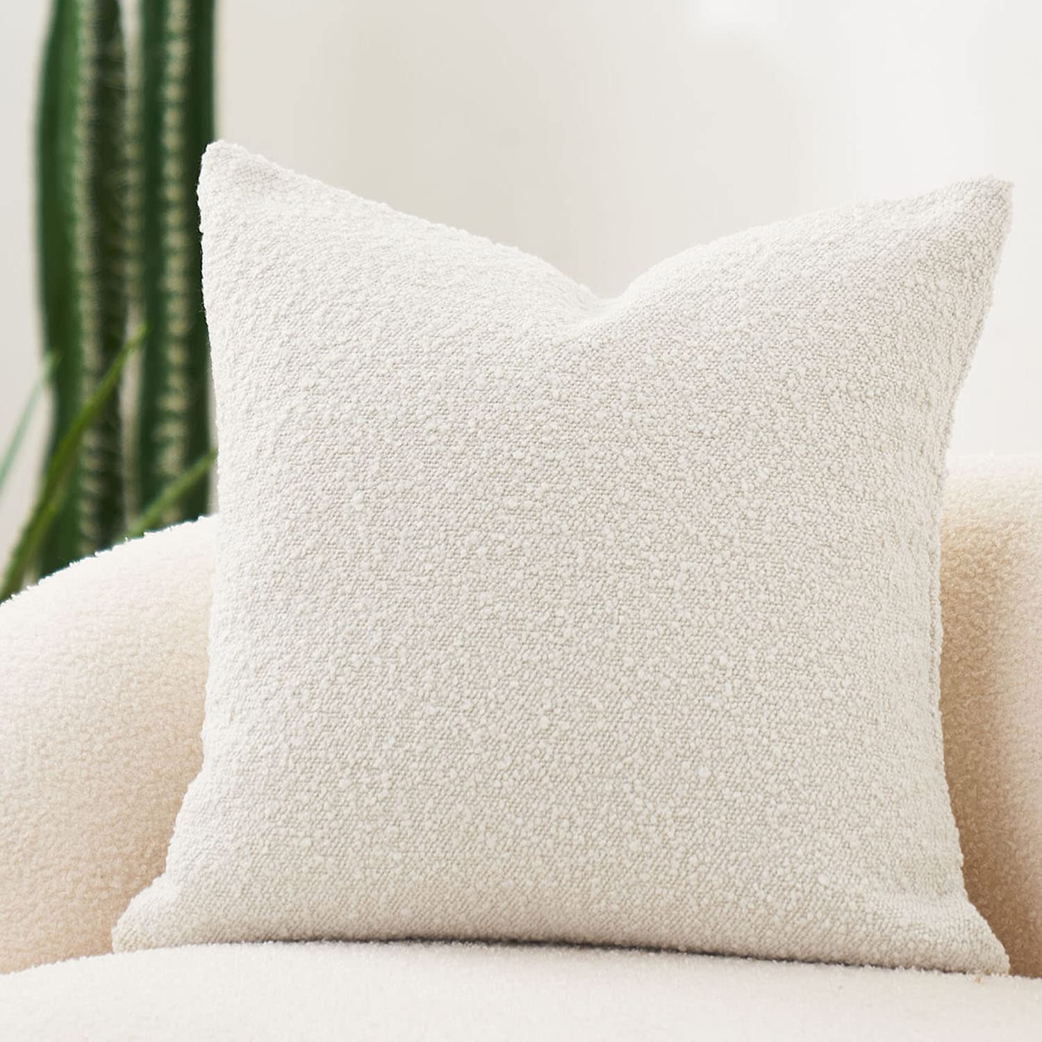 DOMVITUS Boucle Pillow Covers - Luxury Throw Pillows for Bed & Sofa, Decorative Accent Couch Cushion Case, 1PC, Buttery Cream