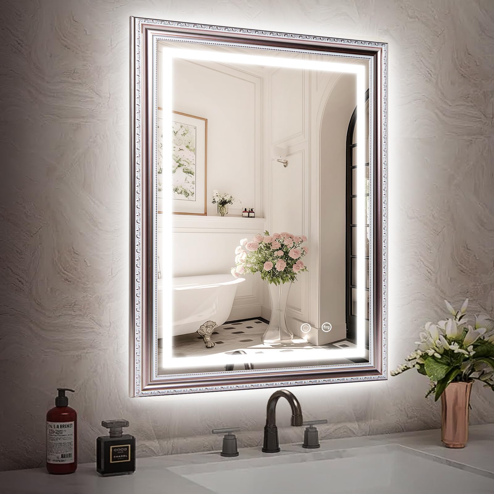 ROLOVE 23x34 Inch Antique Black and Gold Mirror for Wall, Ornate Baroque Decorative Mirror, Rectangle Vintage Wall Mirror for Fireplace & Entryway, Bathroom, Shatterproof Glass, Waterproof Frame