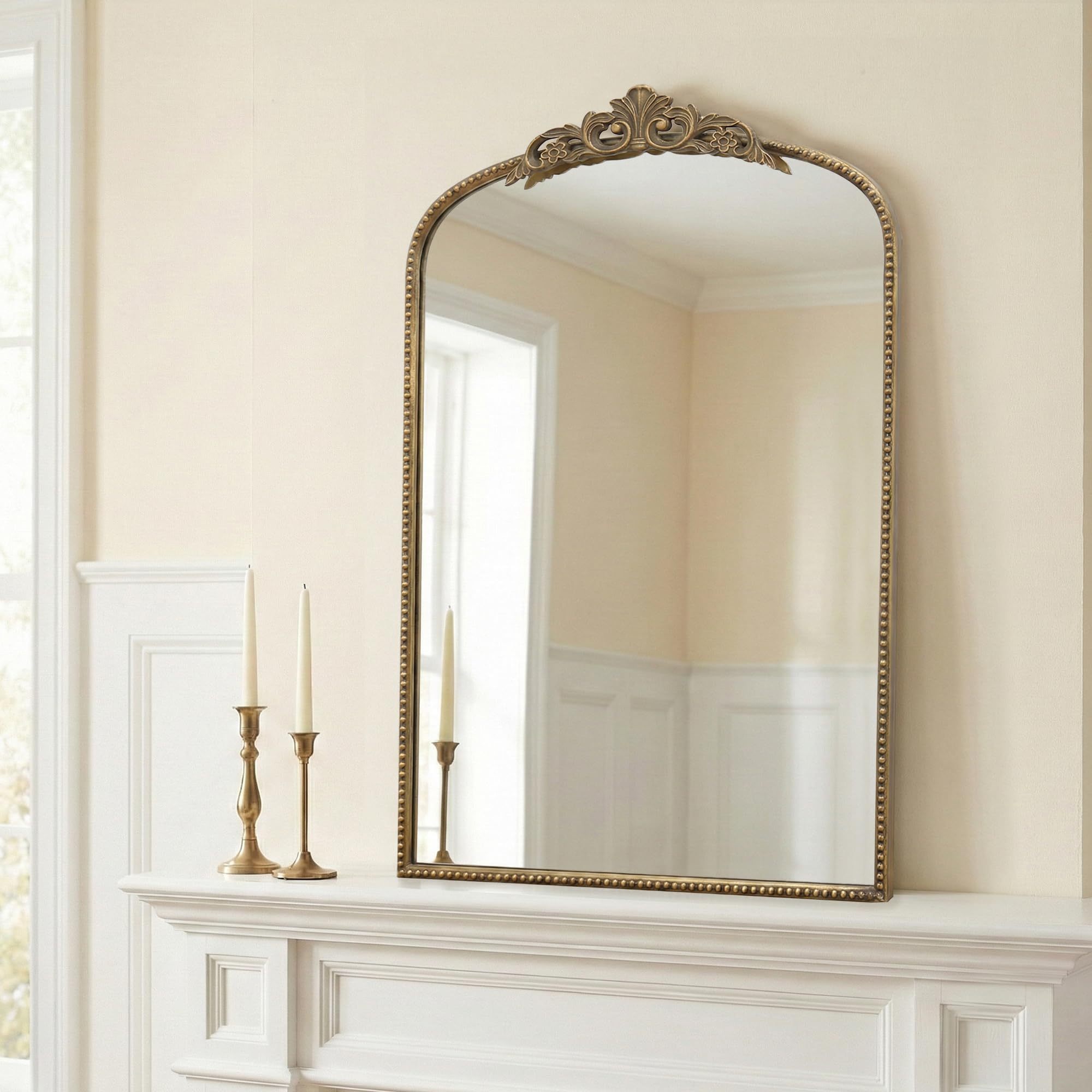 Micasso Vintage Wall Bronze Mirror: 32"x24" French Baroque Antique Mirror - Traditional Ornate Decorative Arched for Wall/Bathroom/Entryway/Fireplace/Hallway - Home Decor for Living Room