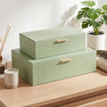 Pinkunn Faux Leather Decorative Boxes with Lids Set of 2 Beautiful PU Leather Organizer Bins for Your Bookshelf Home Large Nesting Storage Decorative Boxes for Modern Stacking Jewelry Box(Sage Green)