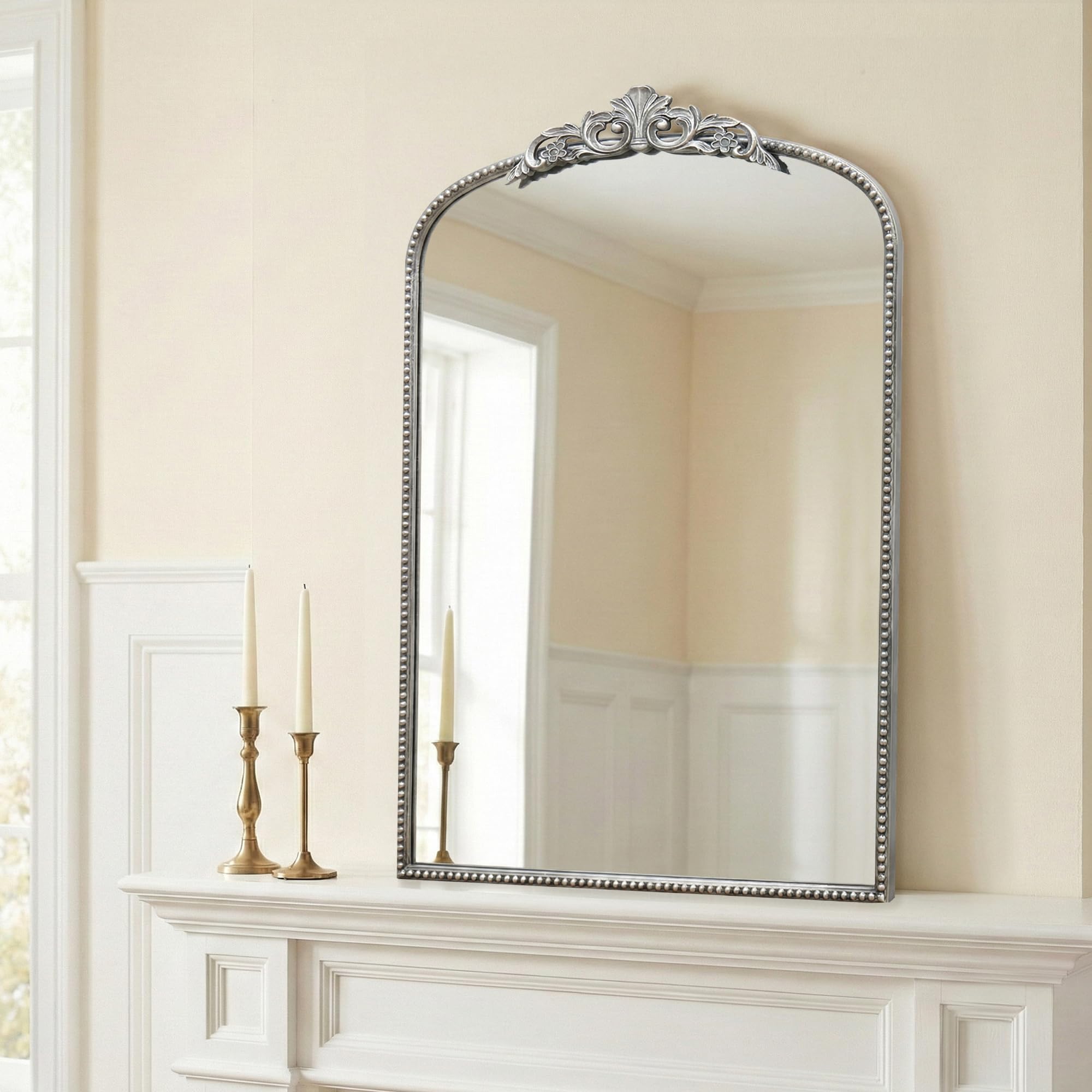 Micasso Vintage Wall Bronze Mirror: 32"x24" French Baroque Antique Mirror - Traditional Ornate Decorative Arched for Wall/Bathroom/Entryway/Fireplace/Hallway - Home Decor for Living Room