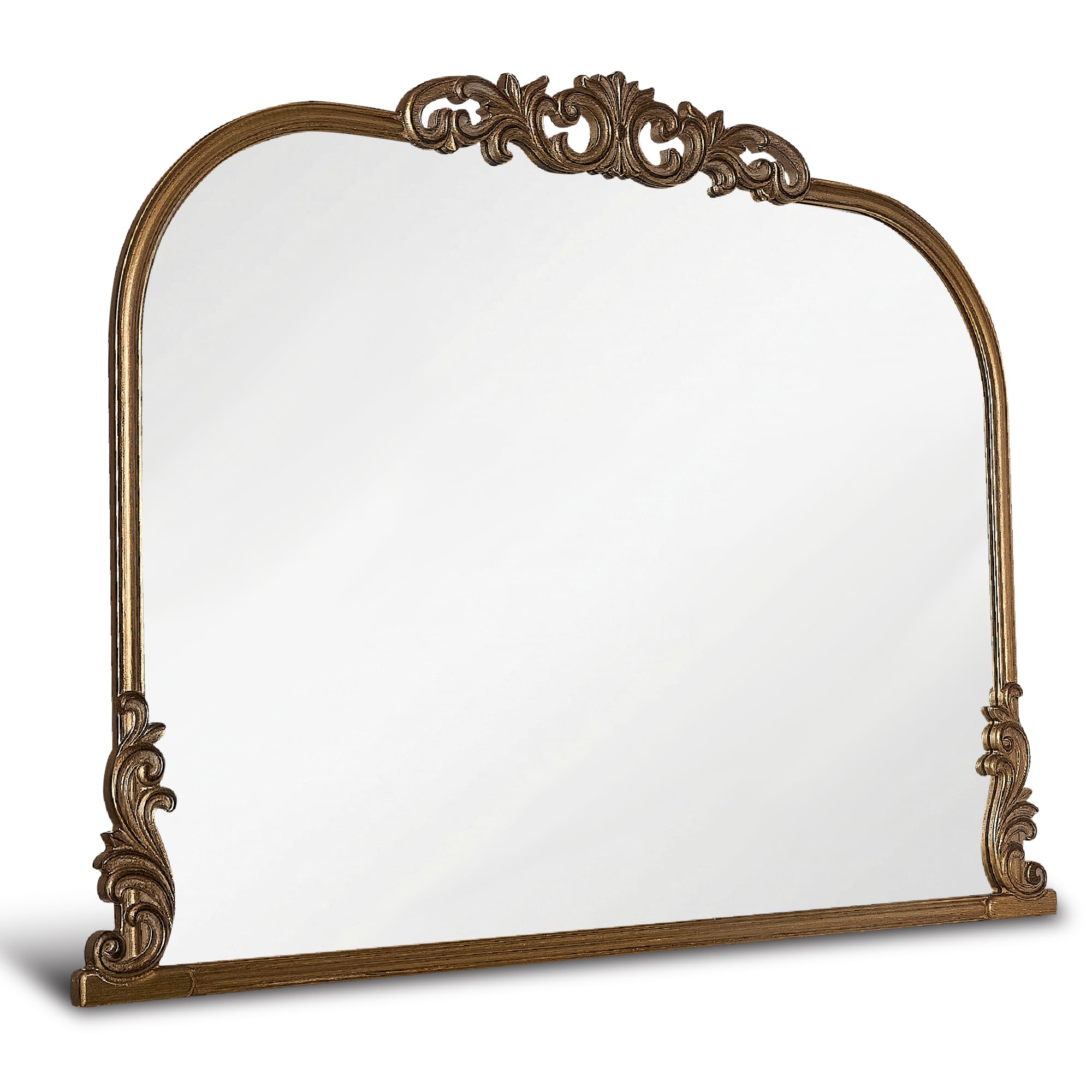 Wylde Iris English Estate Carved Arch Wood Wall Mirror, Mirror for Entryway, Living Room, Bathroom, Antique Black, 22x30