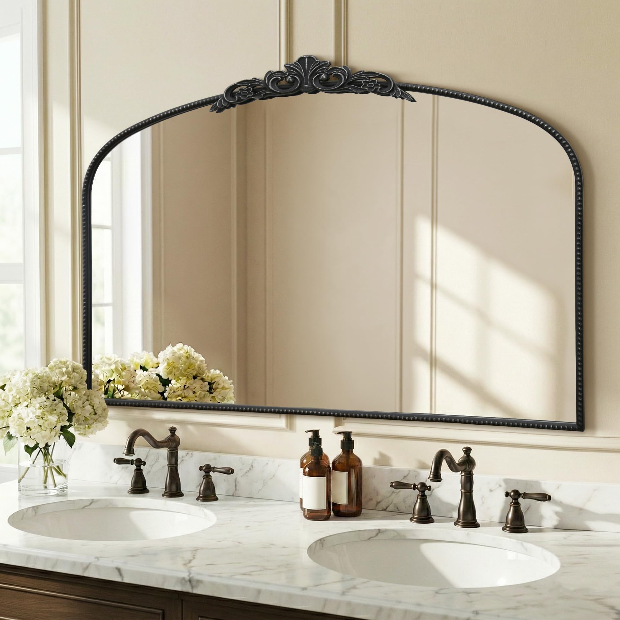 Micasso Vintage Wall Bronze Mirror: 32"x24" French Baroque Antique Mirror - Traditional Ornate Decorative Arched for Wall/Bathroom/Entryway/Fireplace/Hallway - Home Decor for Living Room