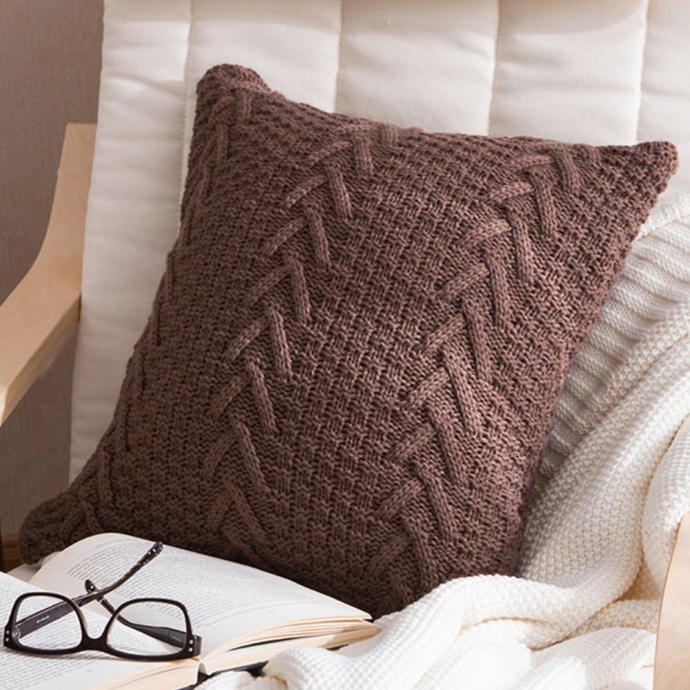Knitted Cozy Home Decoration Throw Pillow 18"x18" with 450g Insert (Beige)