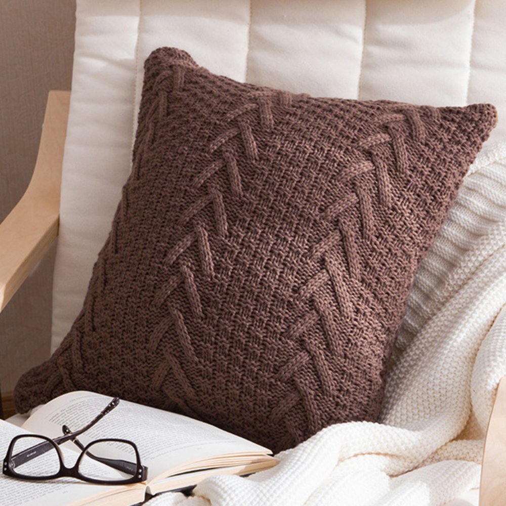 Knitted Cozy Home Decoration Throw Pillow 18"x18" with 450g Insert (Beige)