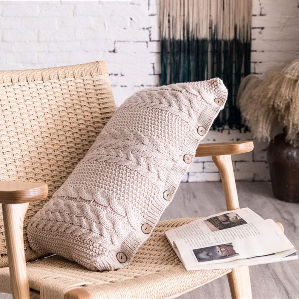 vctops Decorative Knitted Pillow Case Cushion Cover with Pillow Insert Rectangle Warm Buttons Throw Pillows for Couch, Bed, Home Accent Decor, Beige White