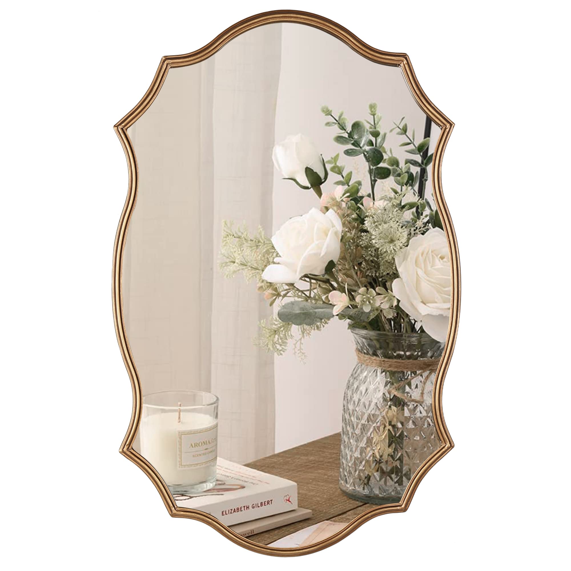 Wall Mirror in Vintage Golden, Decorative 20"x30" Accent Vanity Mirrors, Wall Mounted Mirror Antique Brass Metal Frame for Living Room Bedroom Bathroom Entryway Stairway Kitchen