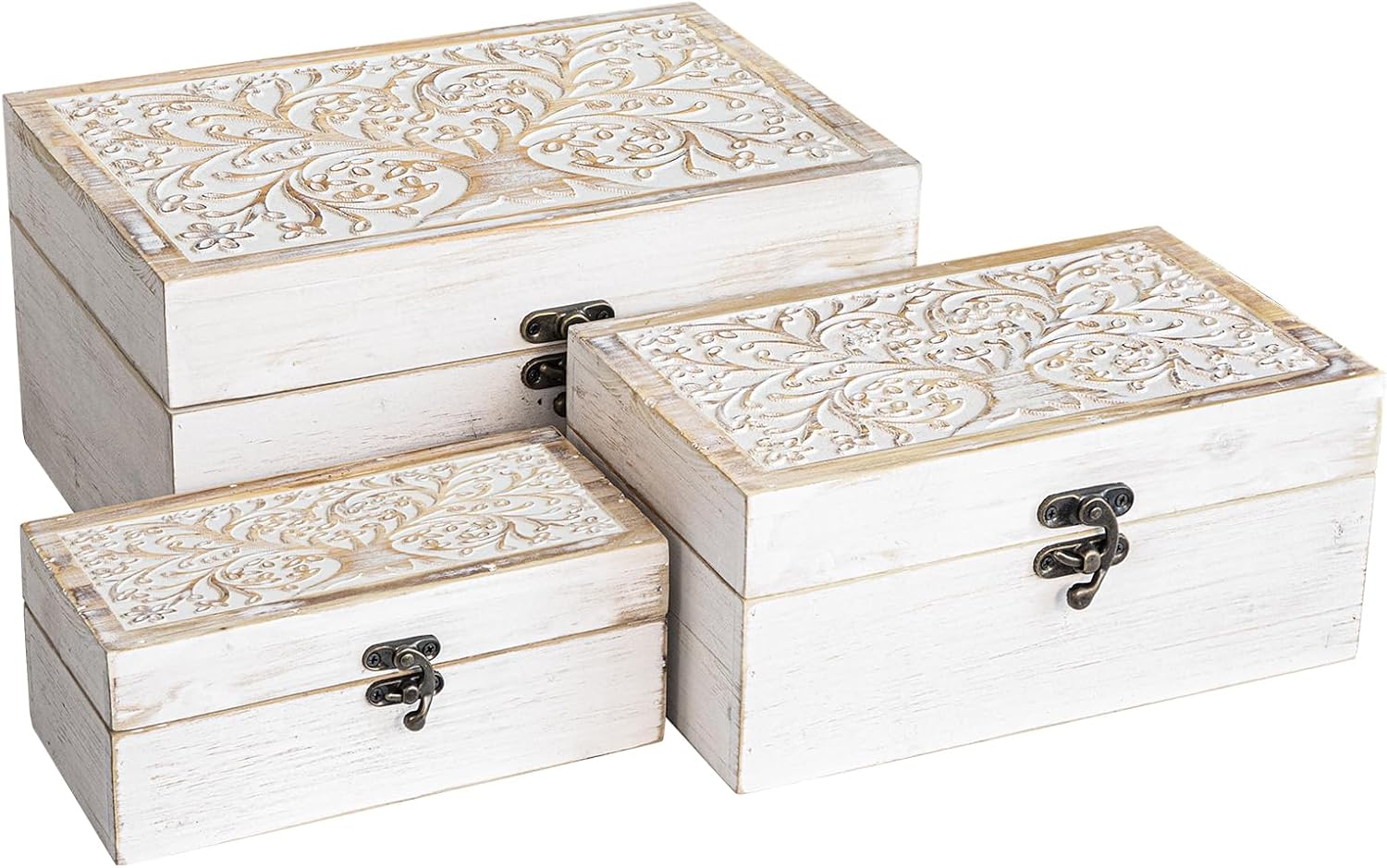 3 Piece Tree of Life Carved Wooden Keepsake Boxes with Lids, Decorative Storage Boxes for Home decor, Trinket Box for Jewelry and Memorabilia