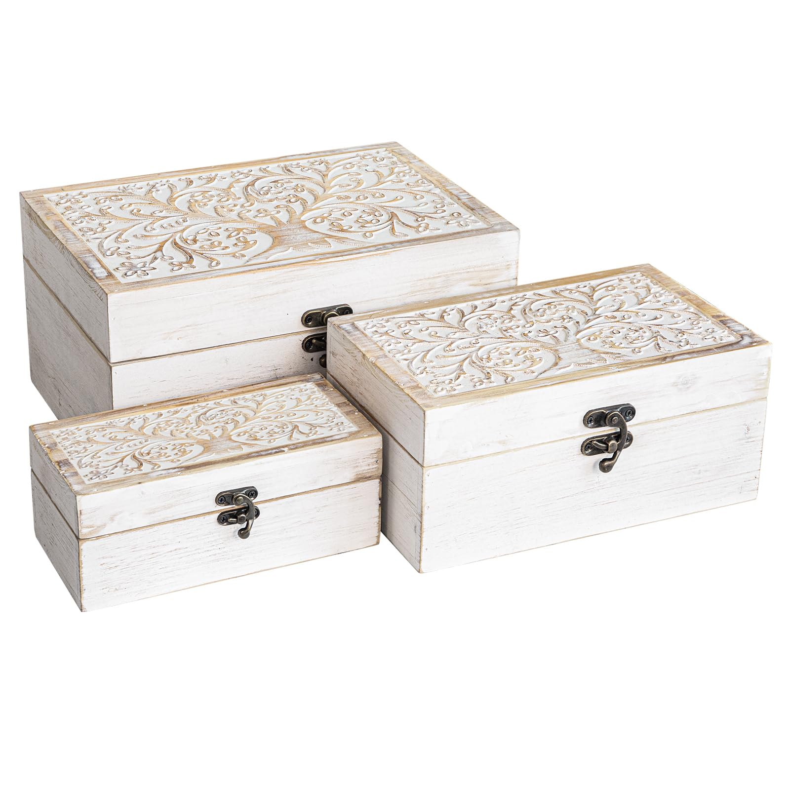3 Piece Tree of Life Carved Wooden Keepsake Boxes with Lids, Decorative Storage Boxes for Home decor, Trinket Box for Jewelry and Memorabilia