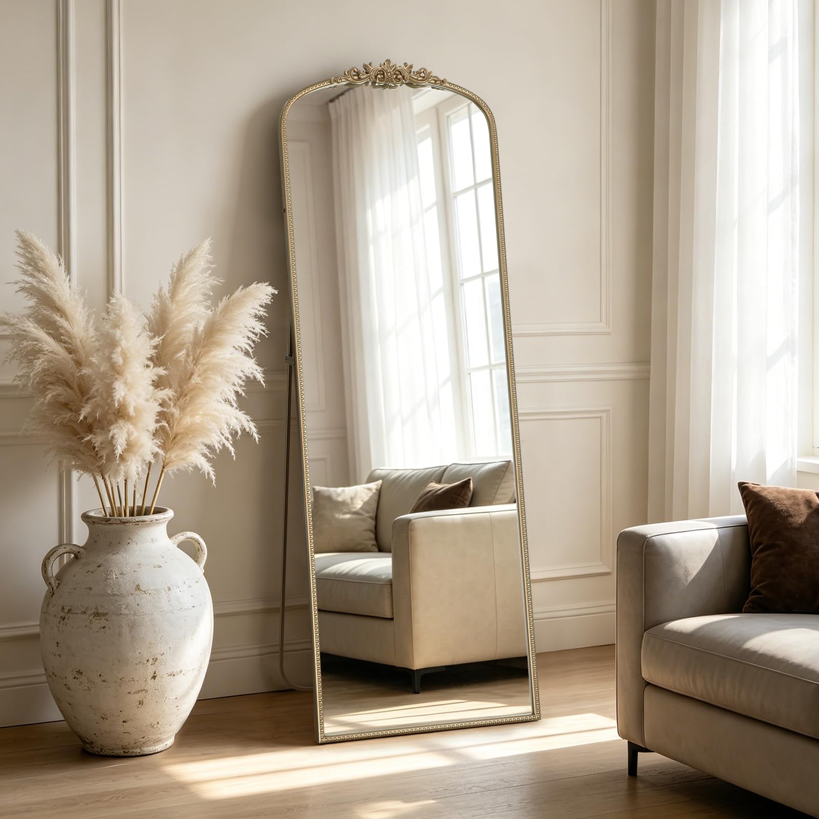 WallBeyond Gold Vintage Mirror for Vanity 22x30 Inch, Gold Antique Mirror with Ornate Frame, Arched Vintage Wall for Bathroom, Living Room, Fireplace, Entryway