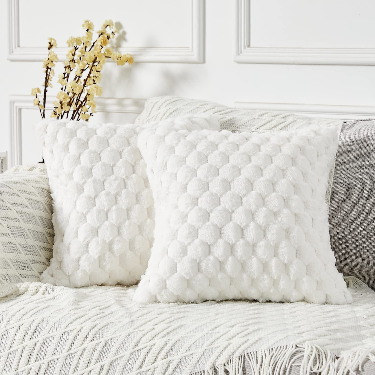Yaertun Pack of 2 Super Soft Cozy Decorative Throw Pillow Covers Fuzzy Plush Faux Fur Luxury Cushion Cover Pillowcase for Sofa Couch Bed Livingroom 16x16 Inch Sage Green