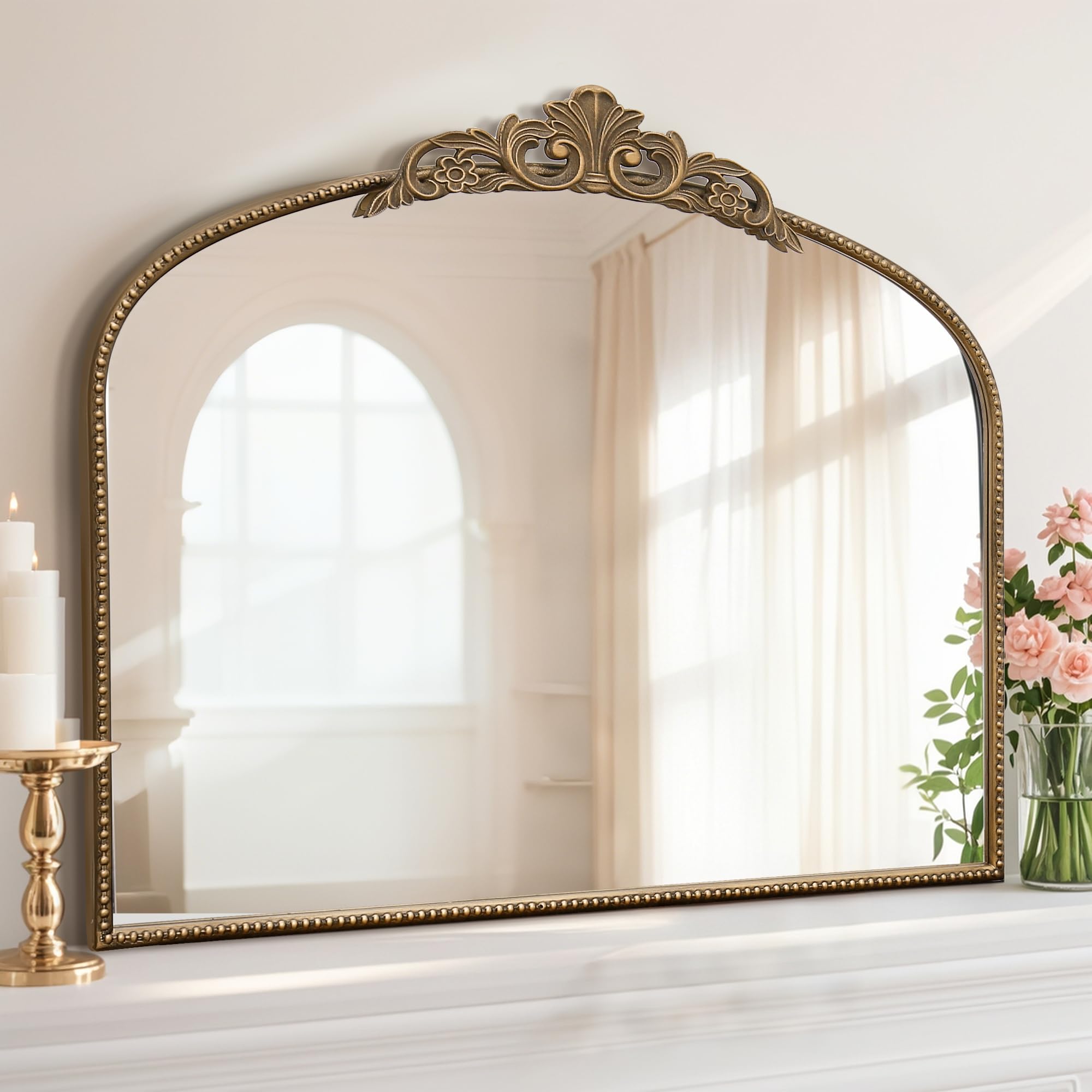 Micasso Vintage Wall Bronze Mirror: 32"x24" French Baroque Antique Mirror - Traditional Ornate Decorative Arched for Wall/Bathroom/Entryway/Fireplace/Hallway - Home Decor for Living Room
