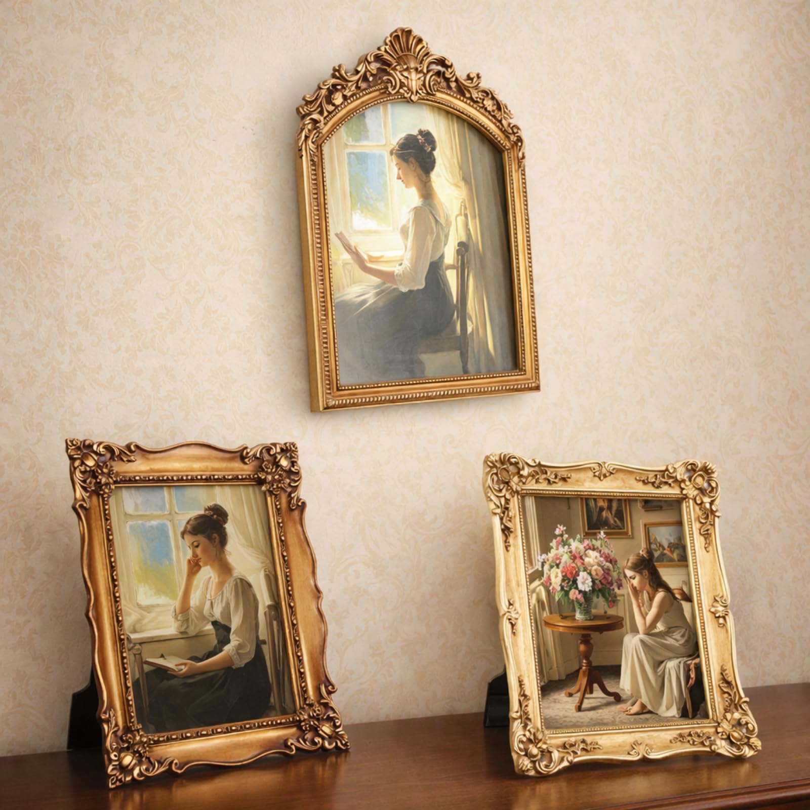3 Pack 8x10 Antique Gold Glass Photo Frames for Gallery Wall