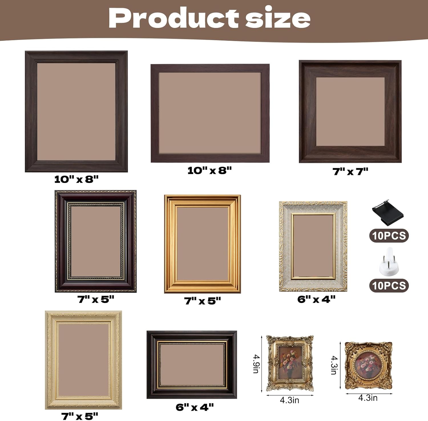 10 Pack Vintage Picture Frames for Wall or Tabletop Display Ornate Vintage Picture Frames Vintage Wall Art for Gallery Bedroom Living Room Antique Photo Frame for Wall Décor(Classic)