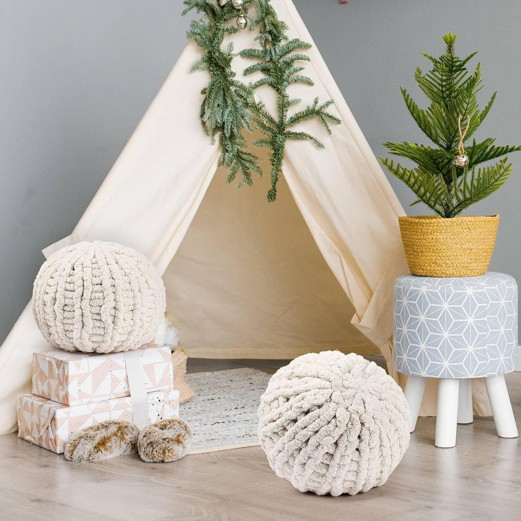 Suzile 2 Pcs Round Knot Pillows Gifts 13.8 Inch Chunky Knitted Throw Pillows Handmade Cushions Soft Circle Supplies for Home Bed Sofa Couch Housewarming Decoration(Beige)