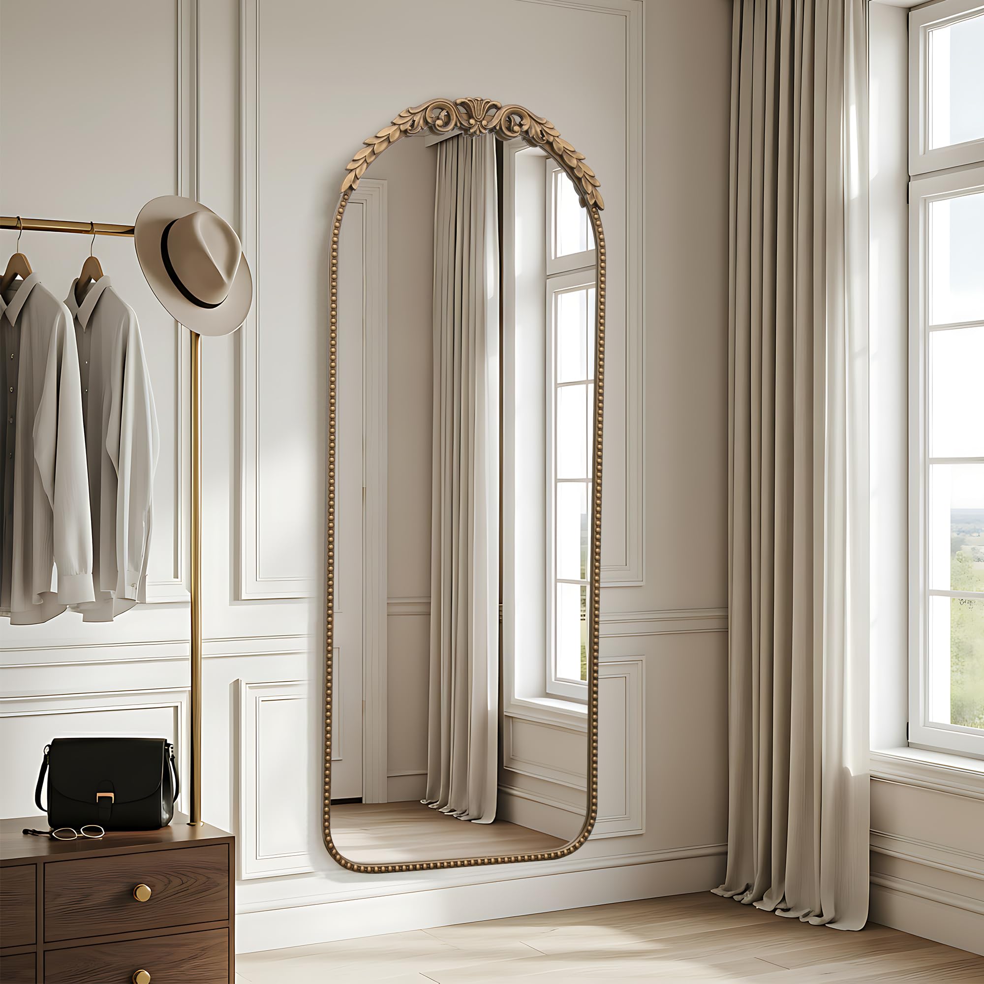 Besdomus Gold Large Arched Mirror: 40"x29" French Baroque Vintage Mirror - Traditional Ornate Antique for Mantel/Bedroom/Entryway/Bathroom/Hallway - Home Decor for Fashion-Conscious