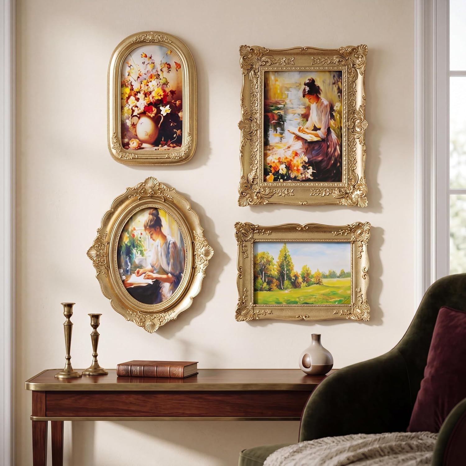 4 Pack Gold Ornate Baroque Picture Frames, Vintage Victorian Gallery Wall Photo Frames