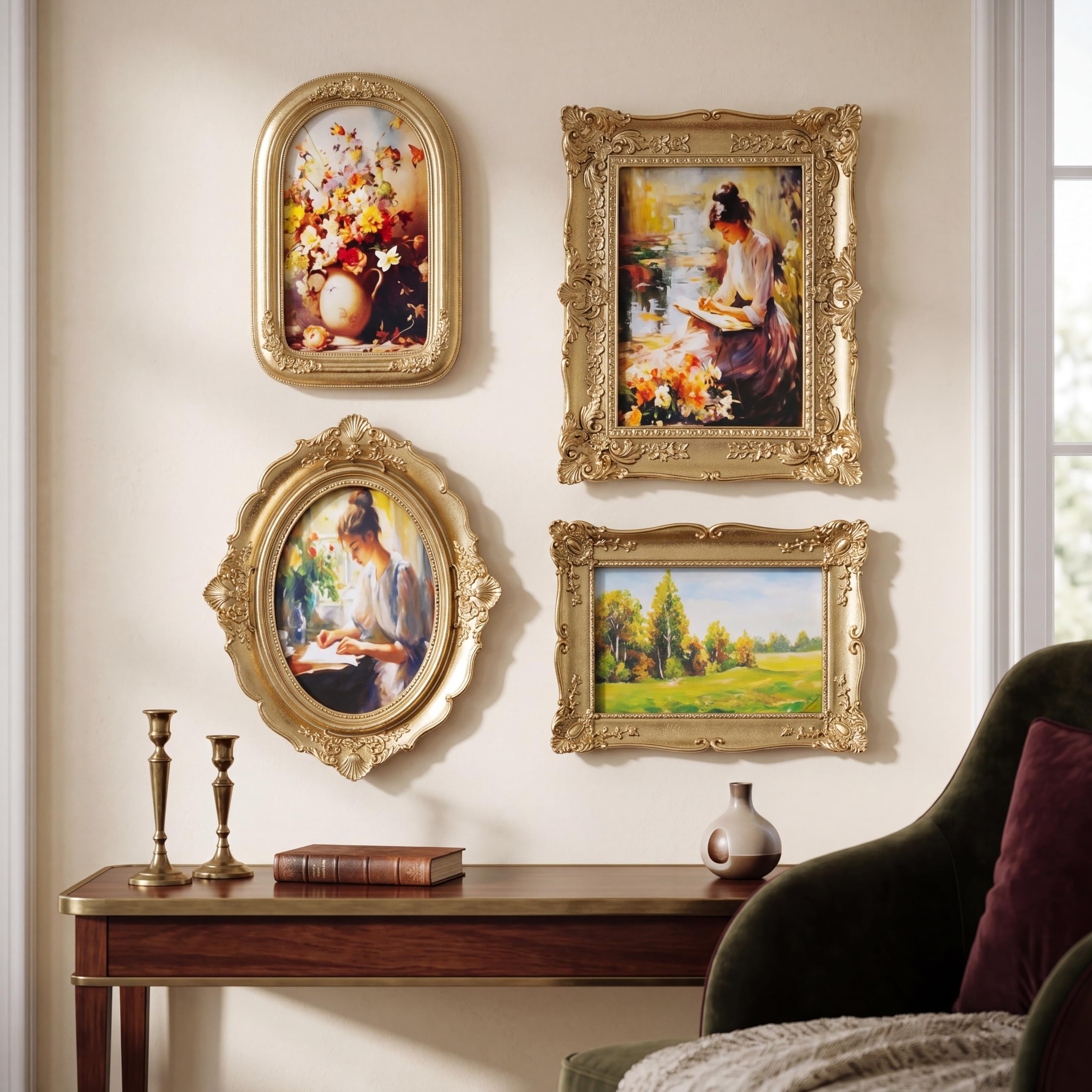 4 Pack Gold Ornate Baroque Picture Frames, Vintage Victorian Gallery Wall Photo Frames