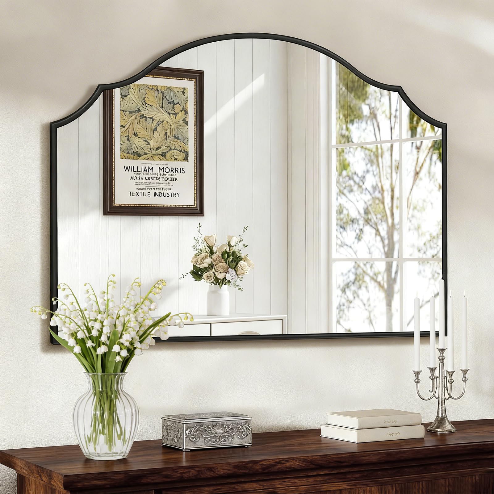 Vintage Gold Entryway Mirrors for Wall, 36"x29" Traditional Antique Baroque Mirror Decorative, Ornate Arched Mirror for Fireplace, Hallway, Bathroom, Living Room