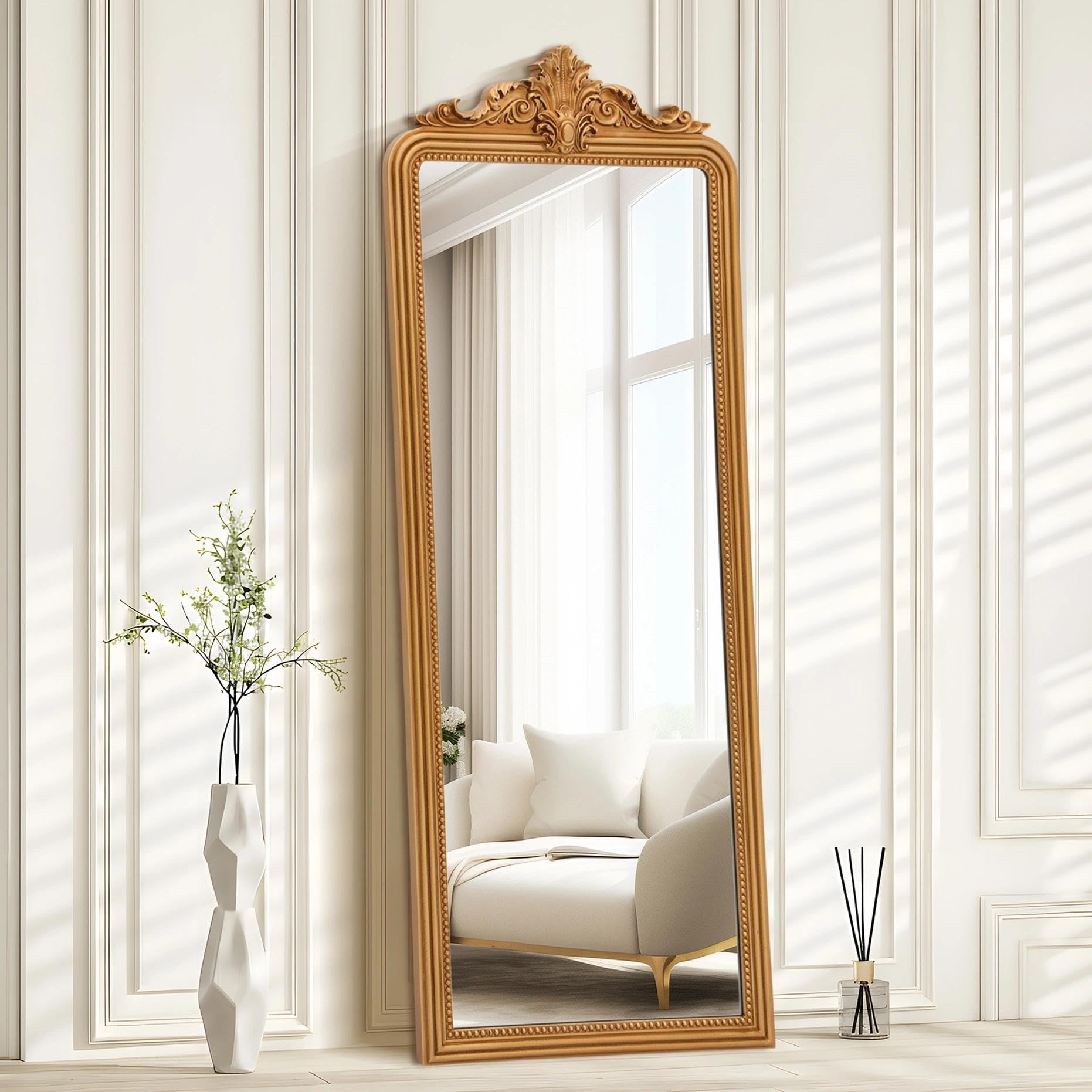 24×36 Inch Antique Gold Baroque Wall Mirror, Ornate Resin Frame Decor Mirror for Entryway Fireplace