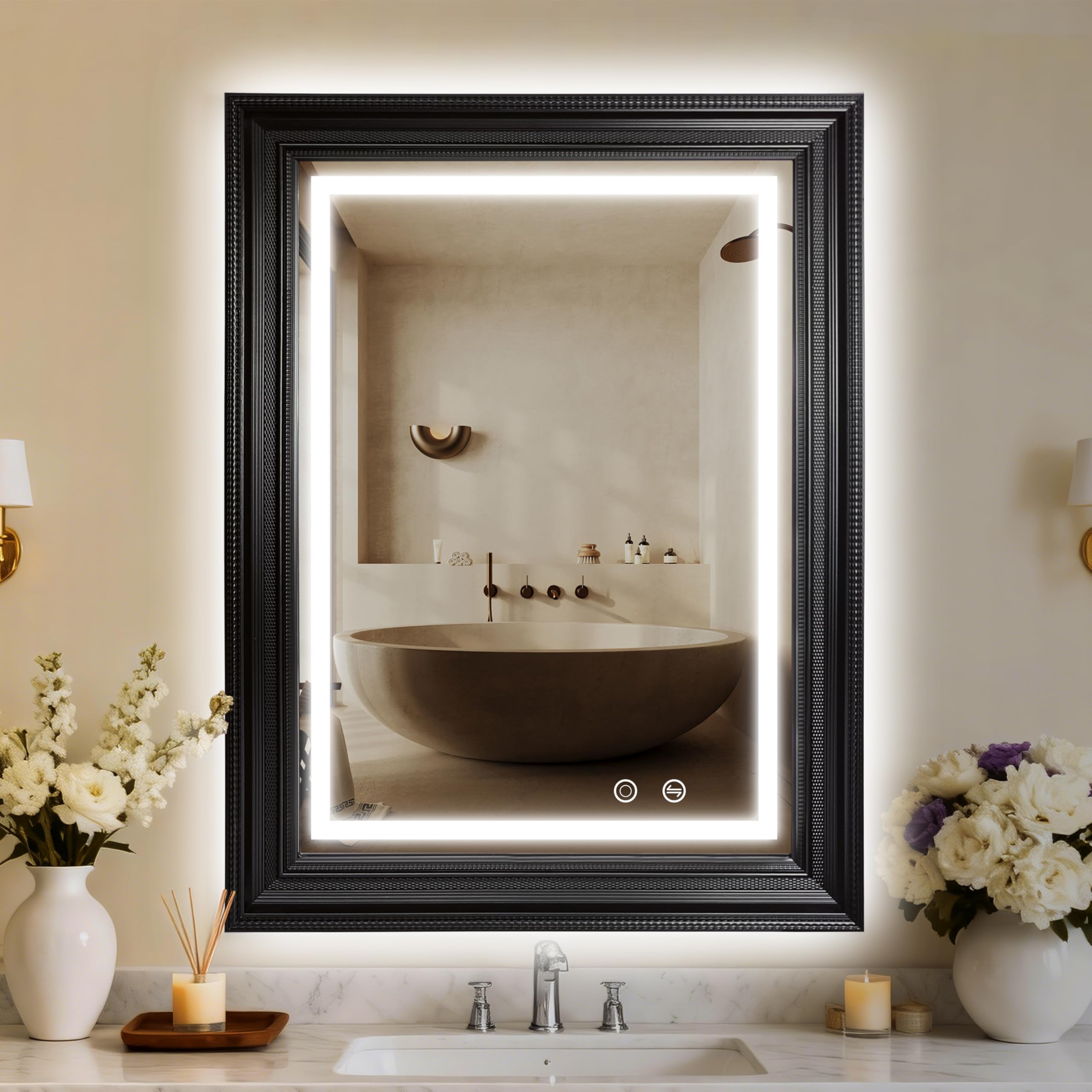 ROLOVE 23x34 Inch Antique Black and Gold Mirror for Wall, Ornate Baroque Decorative Mirror, Rectangle Vintage Wall Mirror for Fireplace & Entryway, Bathroom, Shatterproof Glass, Waterproof Frame