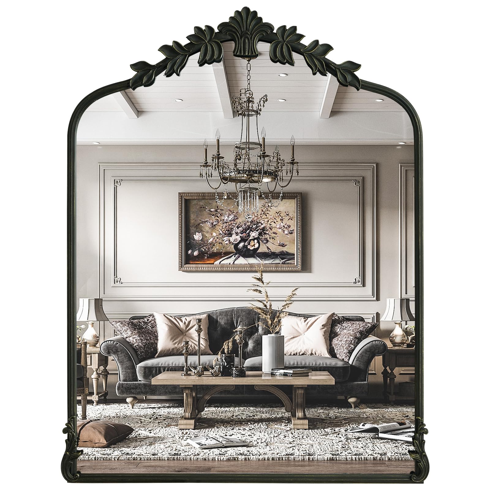 WallBeyond Gold Vintage Mirror for Vanity 22x30 Inch, Gold Antique Mirror with Ornate Frame, Arched Vintage Wall for Bathroom, Living Room, Fireplace, Entryway