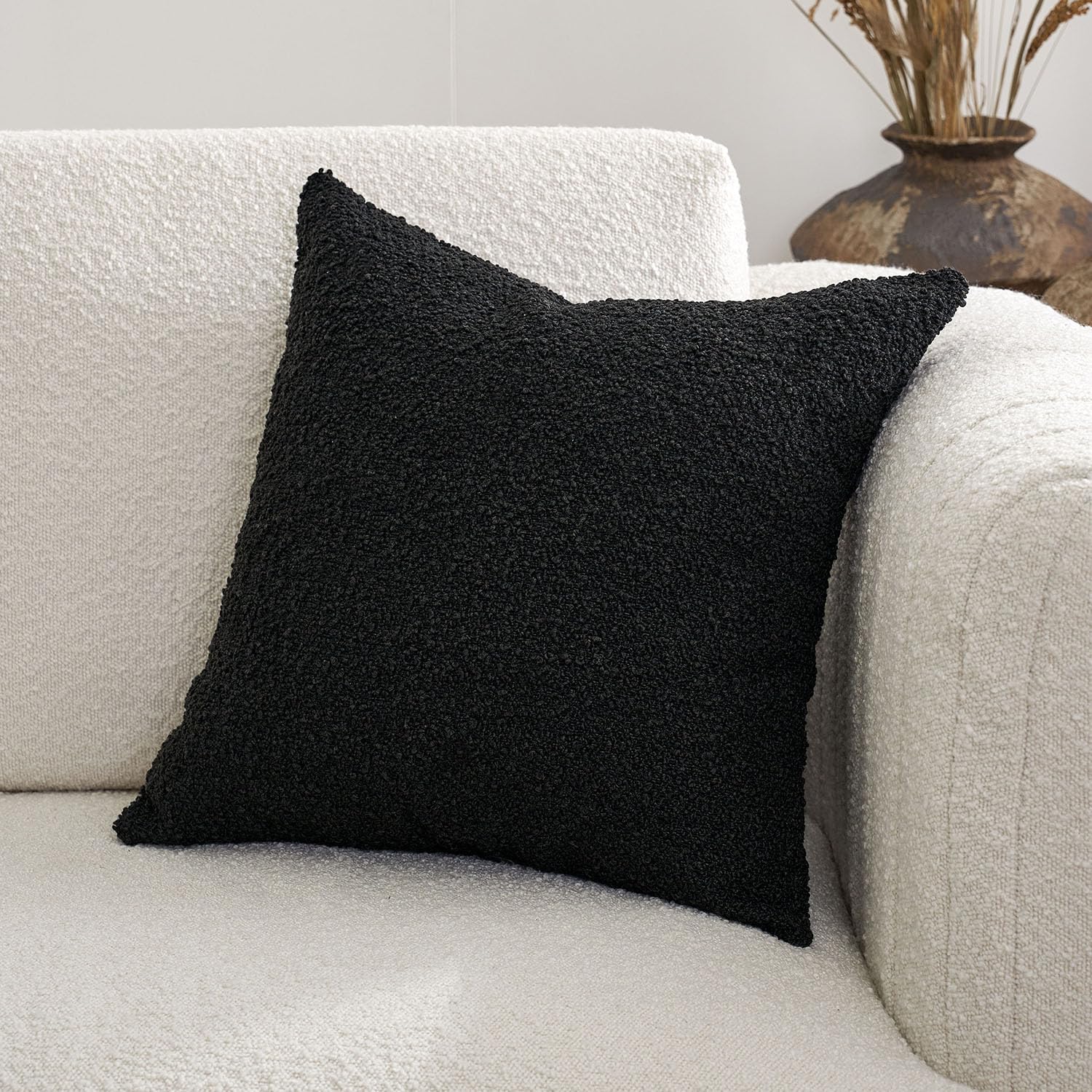 DOMVITUS Boucle Pillow Covers - Luxury Throw Pillows for Bed & Sofa, Decorative Accent Couch Cushion Case, 1PC, Buttery Cream