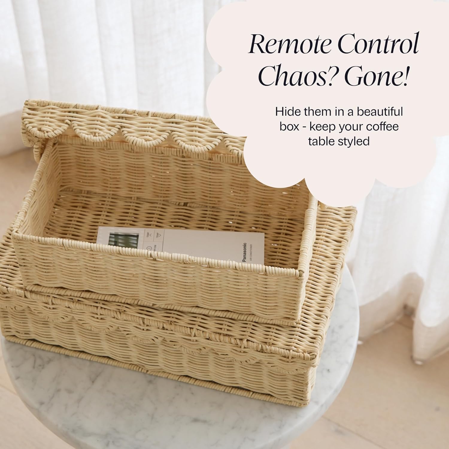 BEBE BASK Handwoven Stackable Decorative Storage Boxes with Lids, Set of 2 (14 × 8 × 4 in) – Scalloped Wicker Basket for Home Decor – Baby Keepsake Box & Memory Box for Keepsakes for Nursery