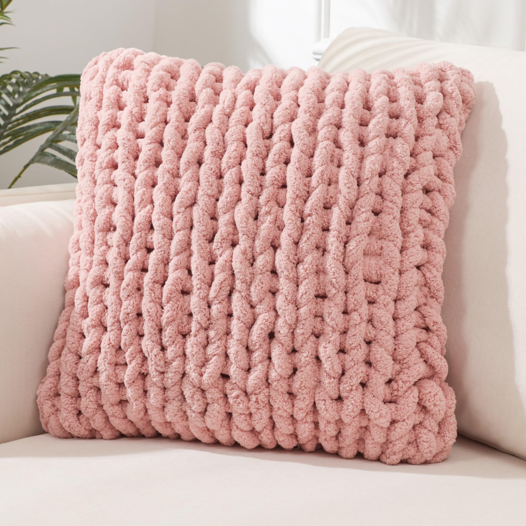 1PC 18×18 Inch Cream Chunky Knit Throw Pillow Cover, Luxury Crochet Sofa Cushion Case