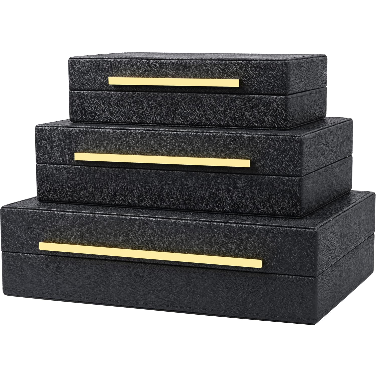 Beige Shagreen Decorative Box Set of 3 - Faux Leather Nesting Storage Boxes with Lids, Large Modern Jewelry Organizer, Stackable Home Decor Box for Bedroom, Bathroom & Office