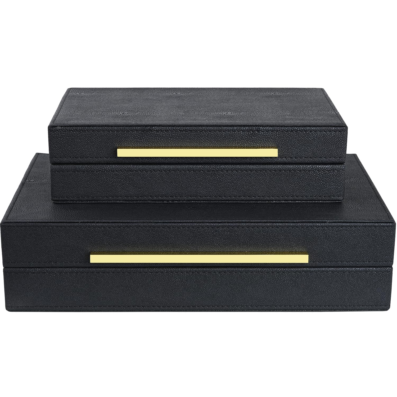 Beige Shagreen Decorative Box Set of 3 - Faux Leather Nesting Storage Boxes with Lids, Large Modern Jewelry Organizer, Stackable Home Decor Box for Bedroom, Bathroom & Office