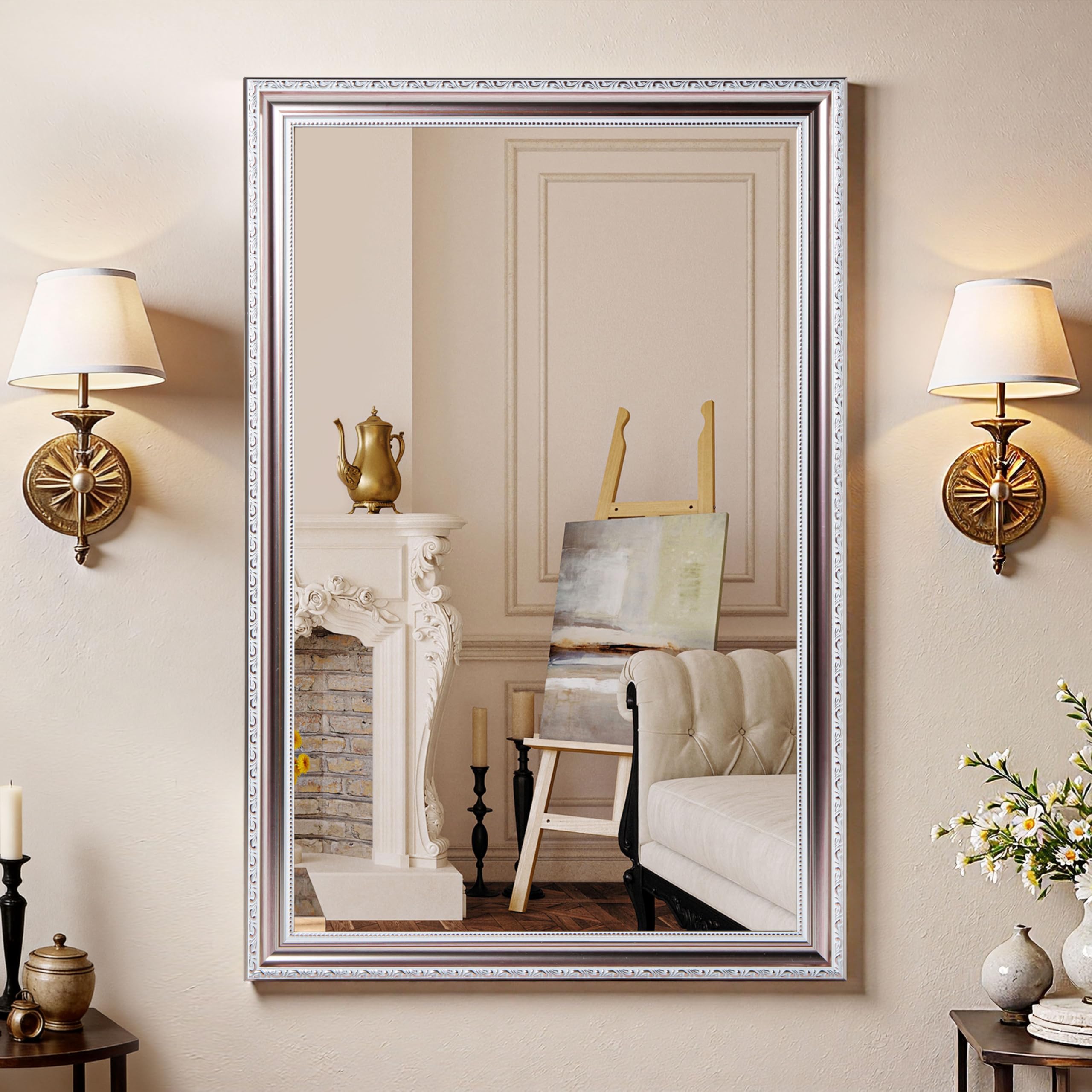 ROLOVE 23x34 Inch Antique Black and Gold Mirror for Wall, Ornate Baroque Decorative Mirror, Rectangle Vintage Wall Mirror for Fireplace & Entryway, Bathroom, Shatterproof Glass, Waterproof Frame