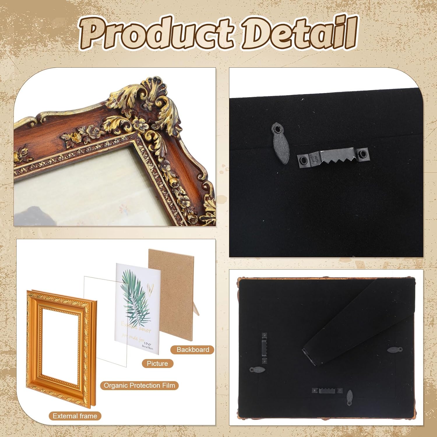 Mifoci 12 Pcs Vintage Picture Frame Set for Wall or Tabletop Display, Multi Size Gold Brown Antique Frames with Glass Front for French Country Farmhouse Gallery Room Wall Art Decor (Baroque)