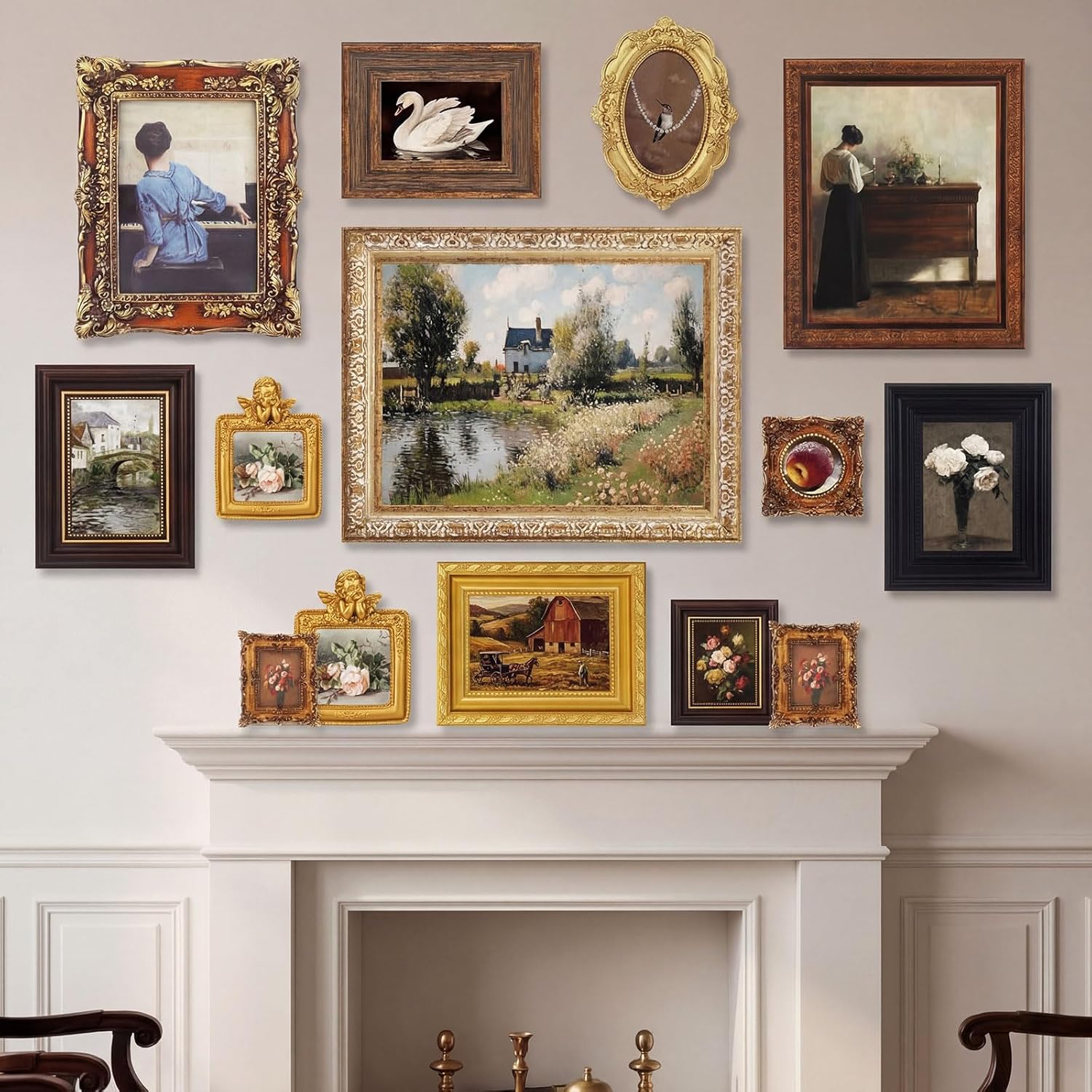Mifoci 12 Pcs Vintage Picture Frame Set for Wall or Tabletop Display, Multi Size Gold Brown Antique Frames with Glass Front for French Country Farmhouse Gallery Room Wall Art Decor (Baroque)