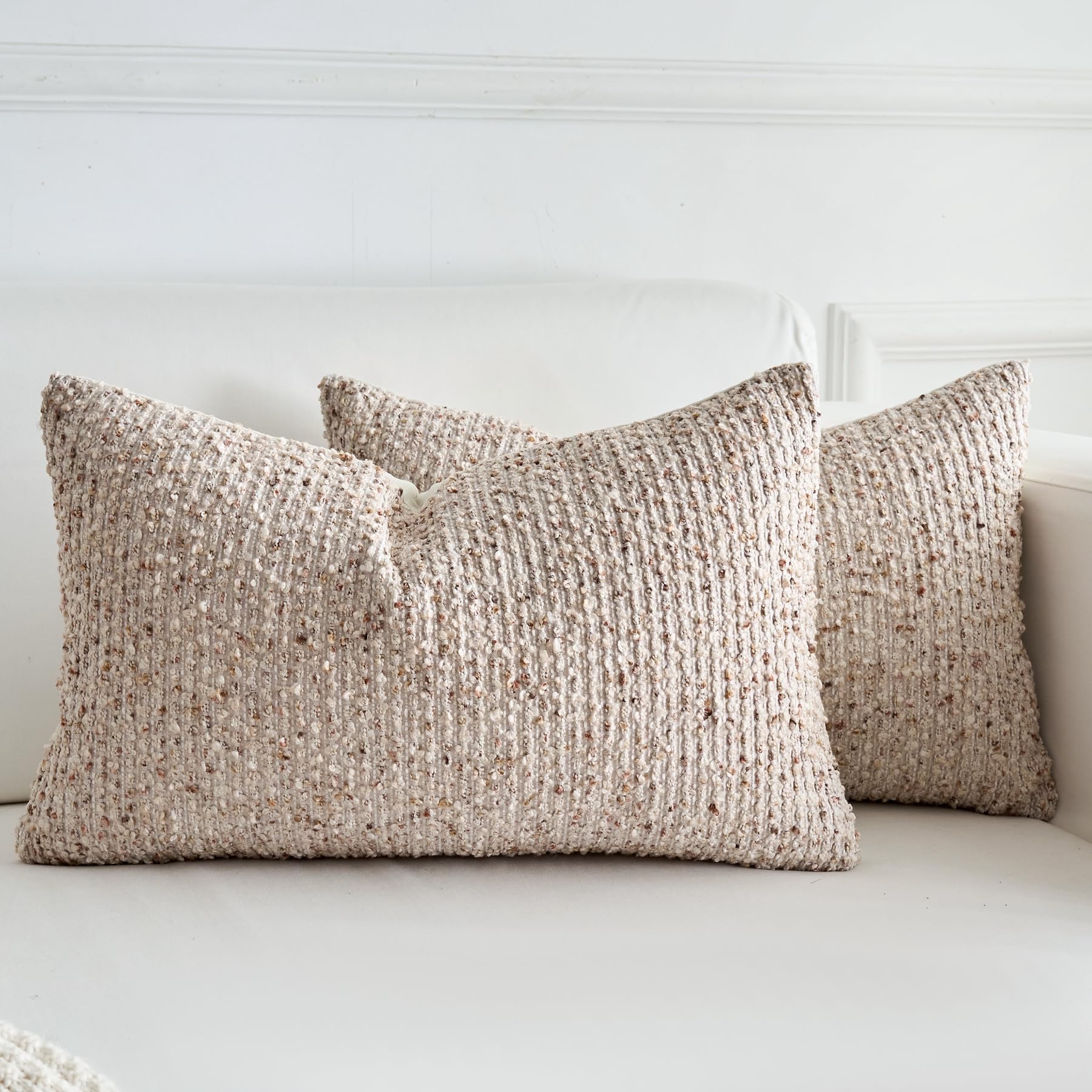 LIGICKY Pack of 2 Textured Boucle Throw Pillow Covers Decorative Modern Accent Striped Pillow Cases Cozy Soft Couch Cushion Case for Sofa Bedroom Living Room Home Decor, 18x18 Inch, Blue
