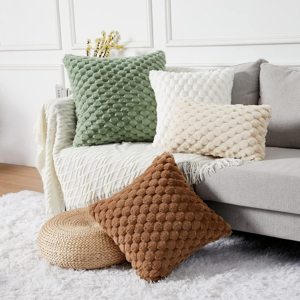 Yaertun Pack of 2 Super Soft Cozy Decorative Throw Pillow Covers Fuzzy Plush Faux Fur Luxury Cushion Cover Pillowcase for Sofa Couch Bed Livingroom 16x16 Inch Sage Green