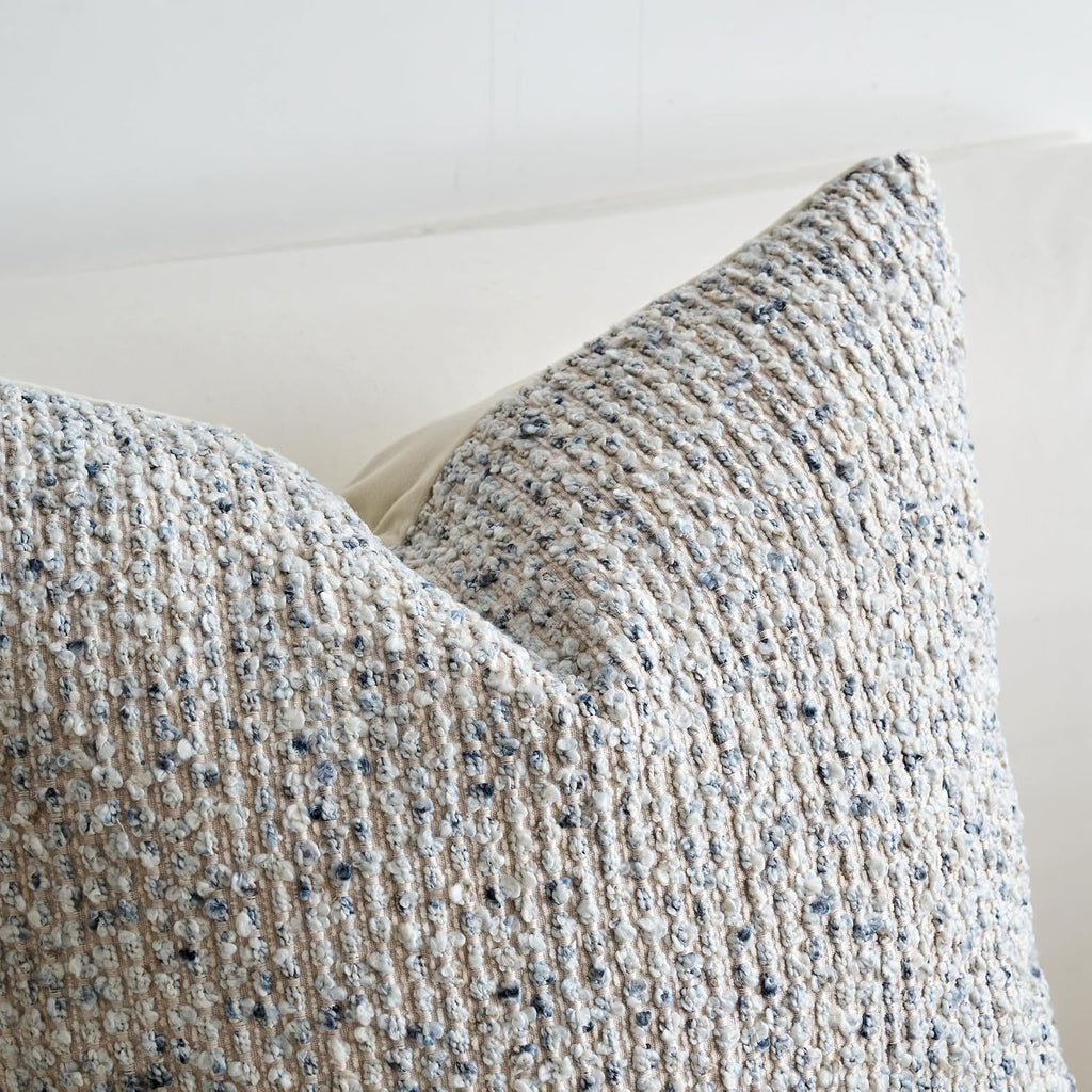 LIGICKY Pack of 2 Textured Boucle Throw Pillow Covers Decorative Modern Accent Striped Pillow Cases Cozy Soft Couch Cushion Case for Sofa Bedroom Living Room Home Decor, 18x18 Inch, Blue