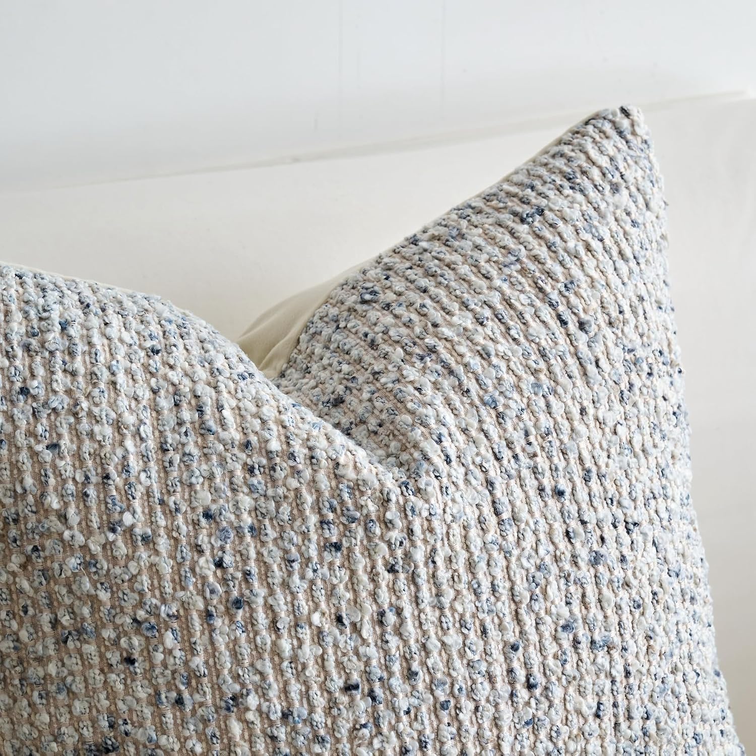 LIGICKY Pack of 2 Textured Boucle Throw Pillow Covers Decorative Modern Accent Striped Pillow Cases Cozy Soft Couch Cushion Case for Sofa Bedroom Living Room Home Decor, 18x18 Inch, Blue