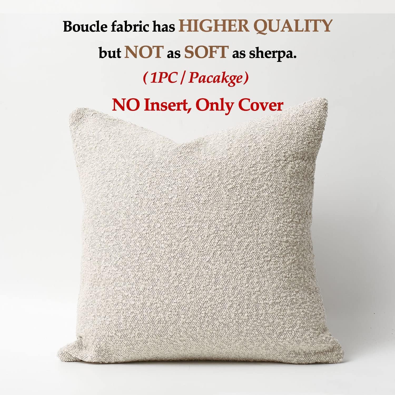 DOMVITUS Boucle Pillow Covers - Luxury Throw Pillows for Bed & Sofa, Decorative Accent Couch Cushion Case, 1PC, Buttery Cream