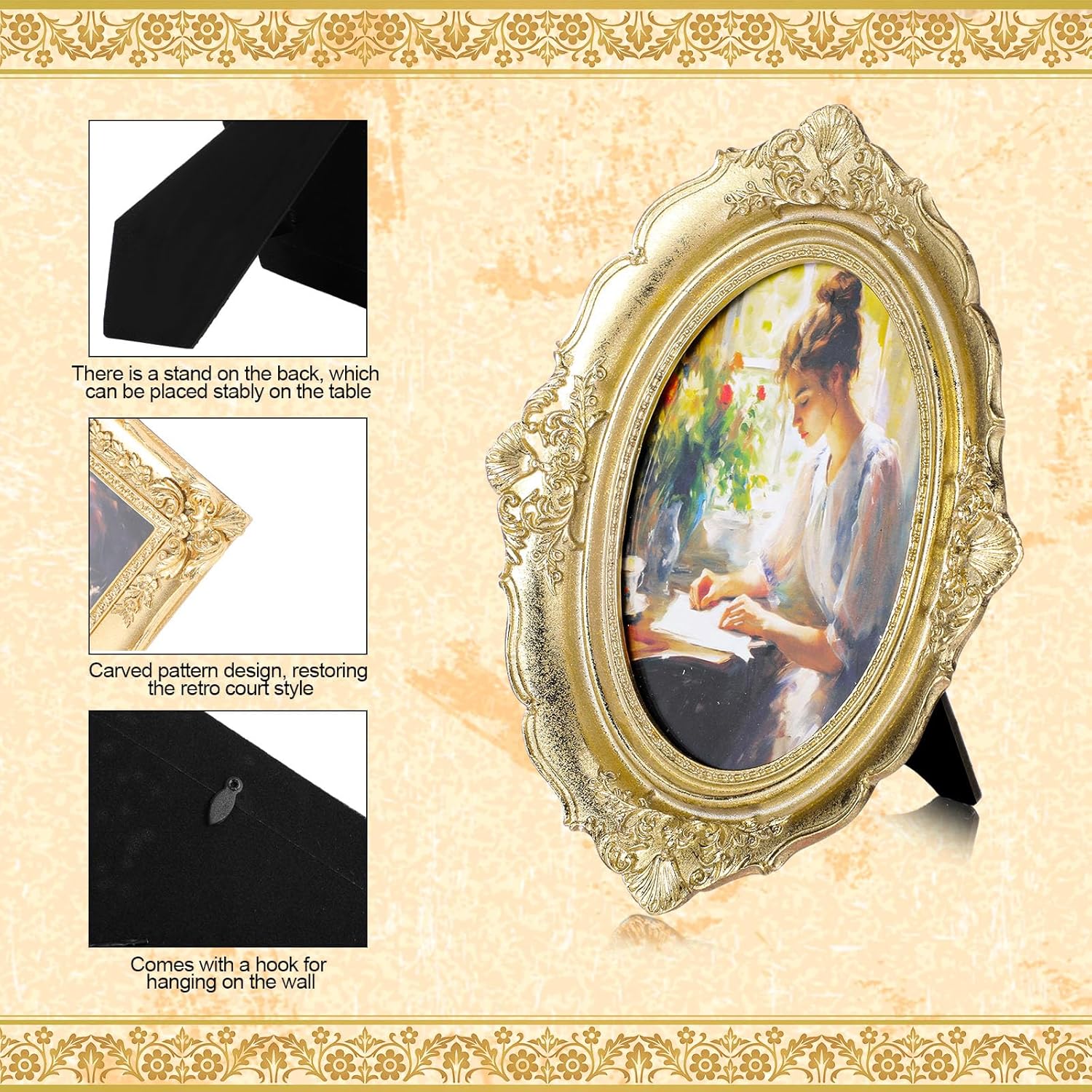 4 Pack Gold Ornate Baroque Picture Frames, Vintage Victorian Gallery Wall Photo Frames
