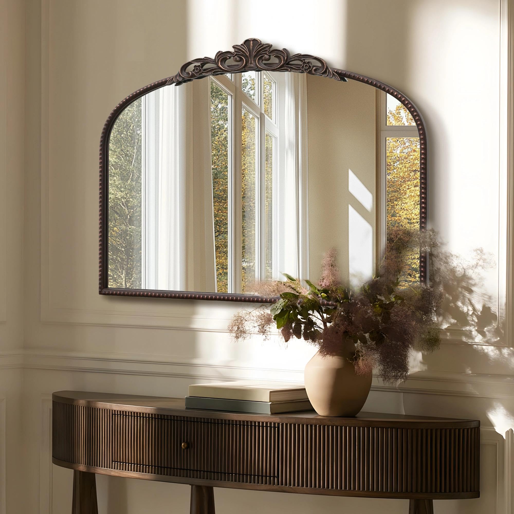 Micasso Vintage Wall Bronze Mirror: 32"x24" French Baroque Antique Mirror - Traditional Ornate Decorative Arched for Wall/Bathroom/Entryway/Fireplace/Hallway - Home Decor for Living Room