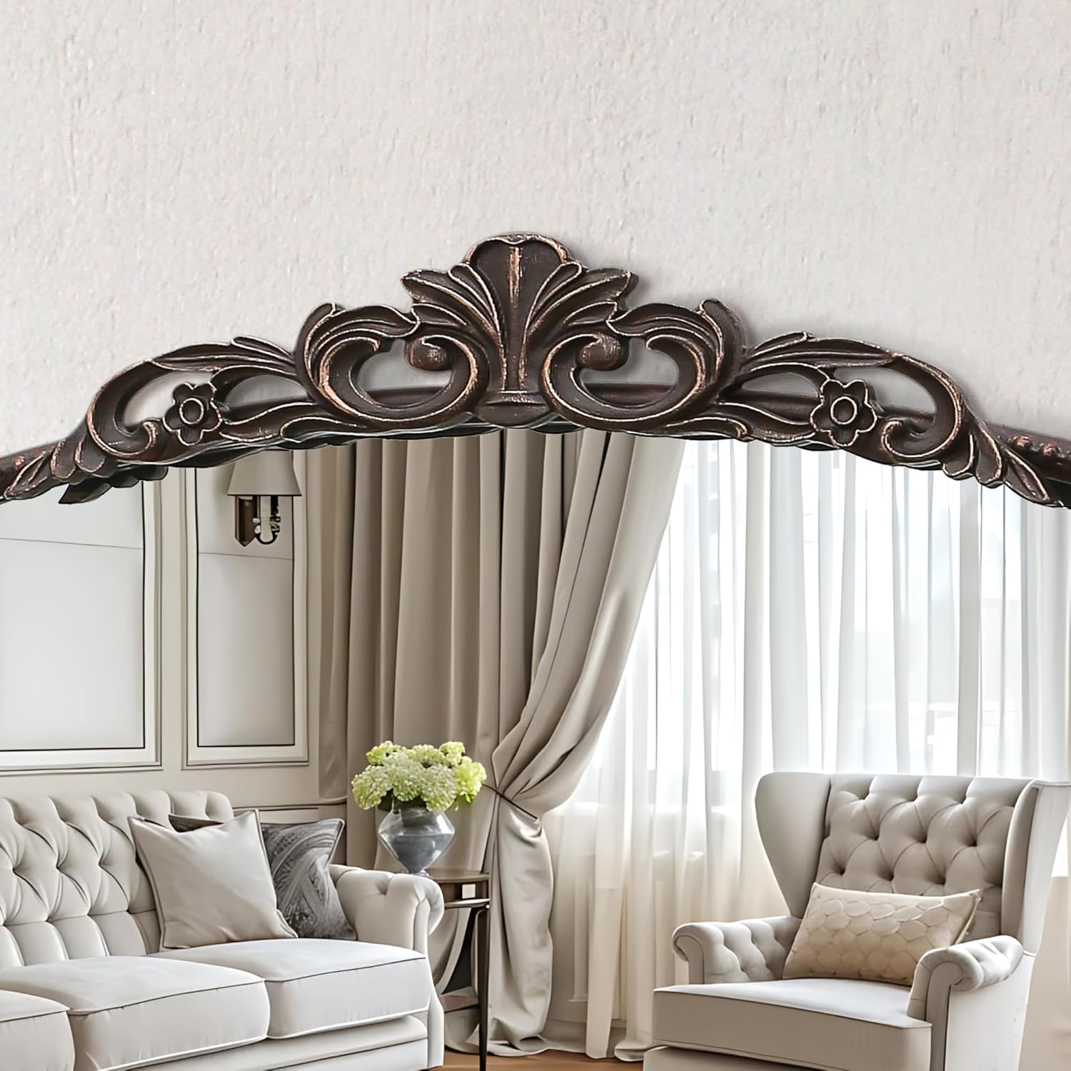 Micasso Vintage Wall Bronze Mirror: 32"x24" French Baroque Antique Mirror - Traditional Ornate Decorative Arched for Wall/Bathroom/Entryway/Fireplace/Hallway - Home Decor for Living Room