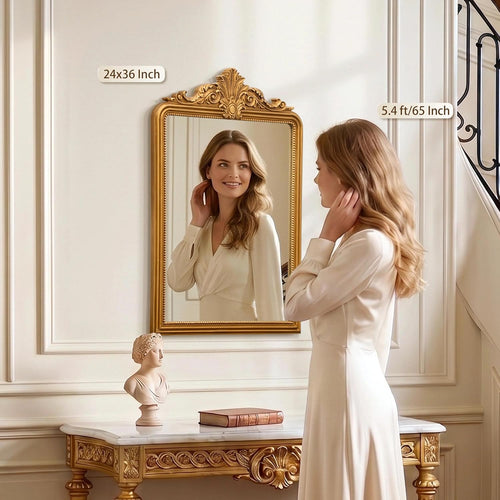 24×36 Inch Antique Gold Baroque Wall Mirror, Ornate Resin Frame Decor Mirror for Entryway Fireplace