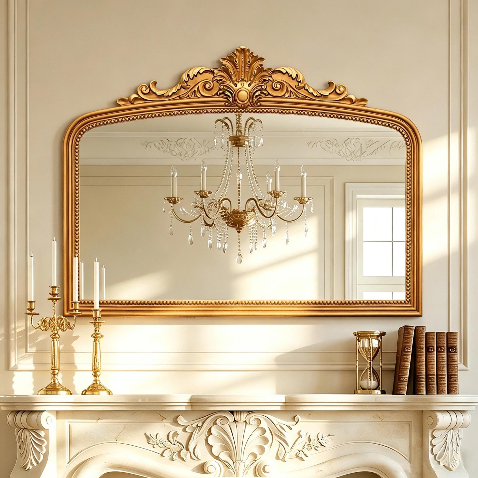 24×36 Inch Antique Gold Baroque Wall Mirror, Ornate Resin Frame Decor Mirror for Entryway Fireplace
