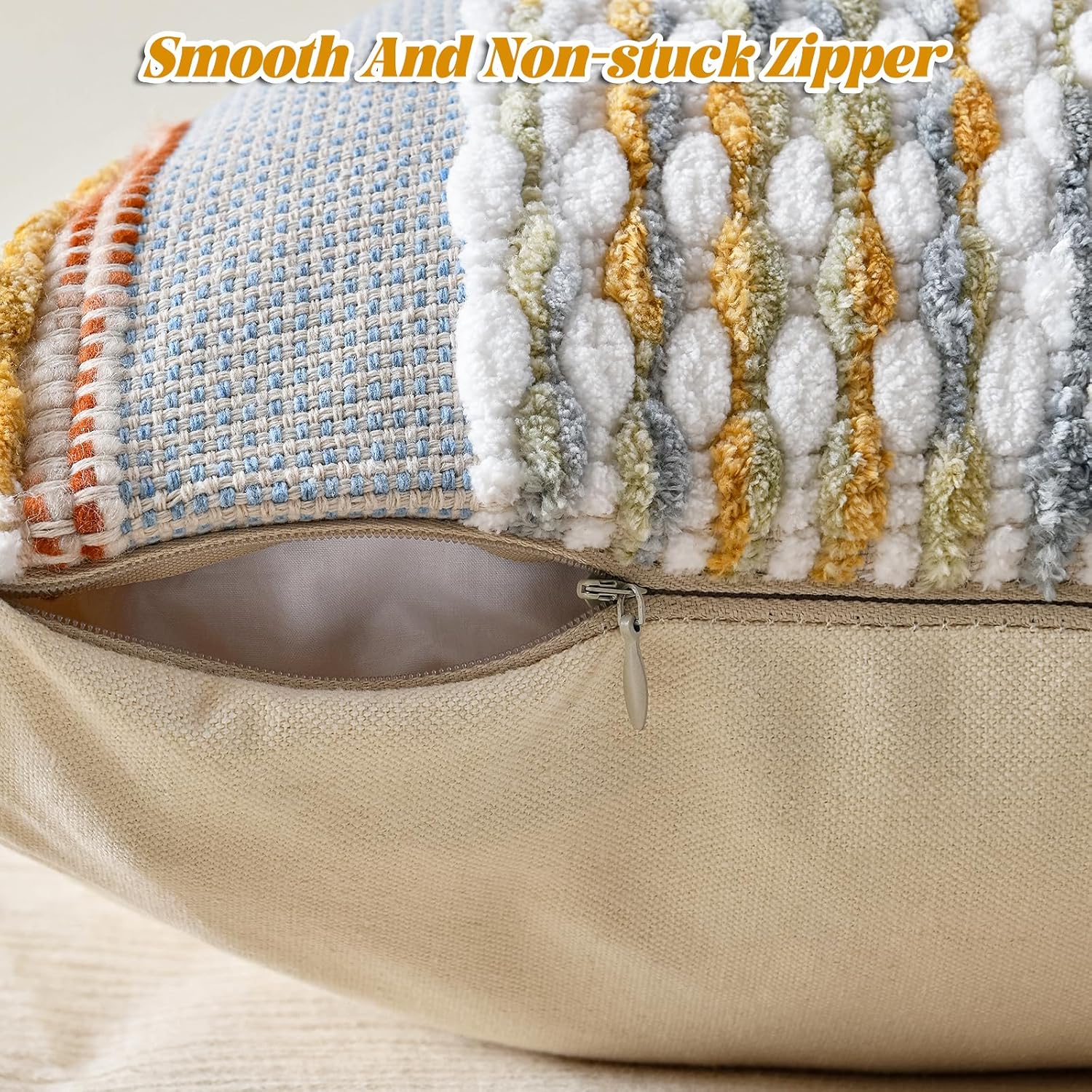 Set of 2 Grey 18×18 Inch Chenille Striped Pillow Covers, Boho Tassel Woven Couch Cushion Cases