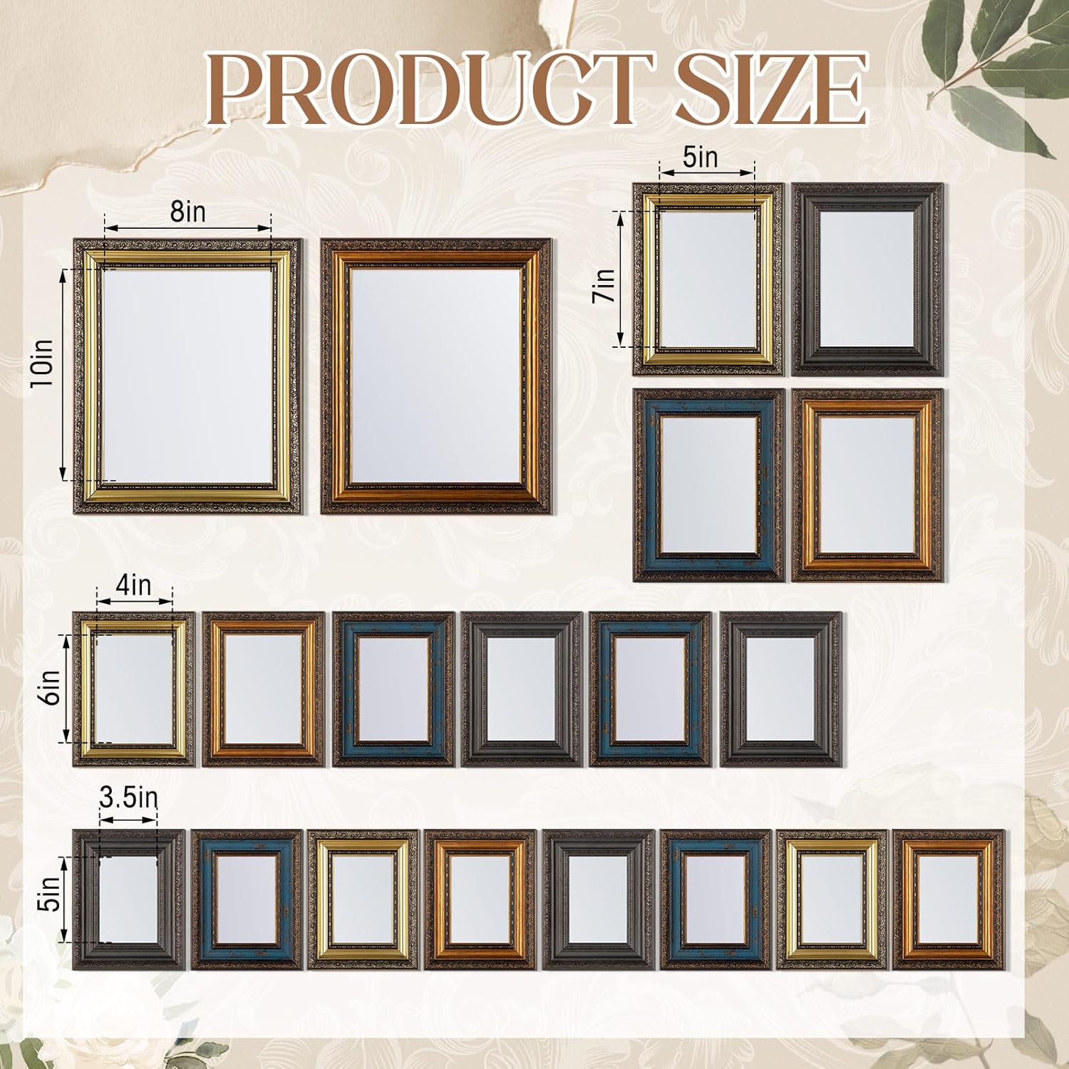 Kathfly 20 Pack Vintage Picture Frames for Wall or Tabletop Display Ornate Vintage Picture Frame 8x10 5x7 4x6 3.5x5 French Country Photo Frame for Gallery Farmhouse Bedroom Living Room Decor(Retro)
